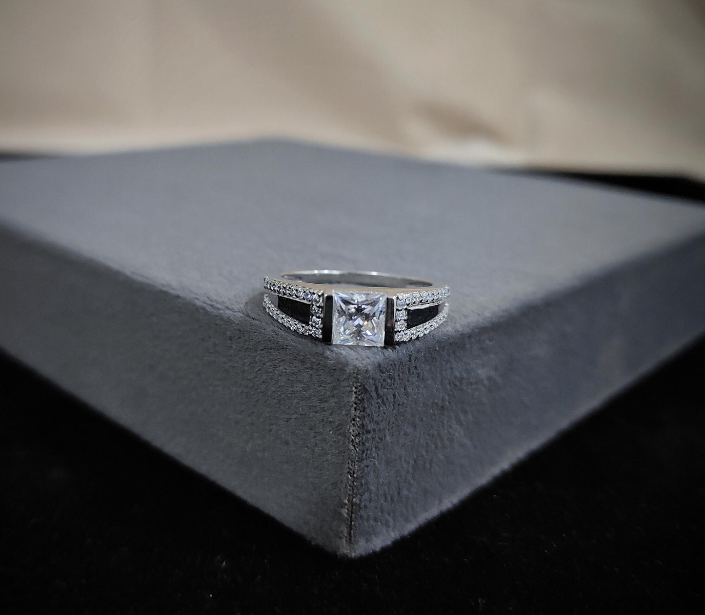 6 mm Moissanite Princess Cut Ring, Engagement Ring For Men, Bezel Setting Ring, Statement 925 Sterling Silver Men's Ring, Christmas Gift