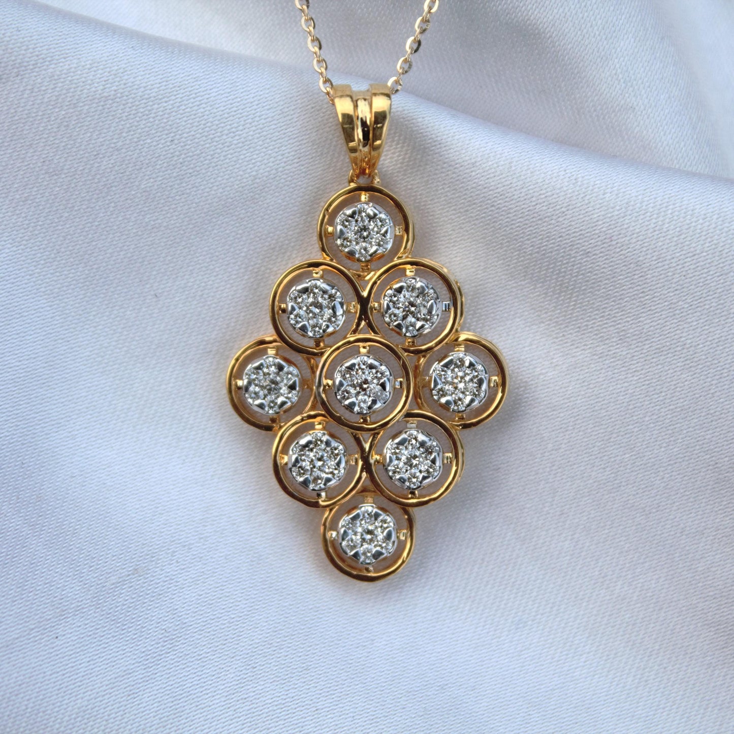 18k Gold Diamond Necklace Earring Set, Classic Handmade Bridal Jewelry Set, Designer Wedding Gift, Real Diamond Pendant with Stud Earrings