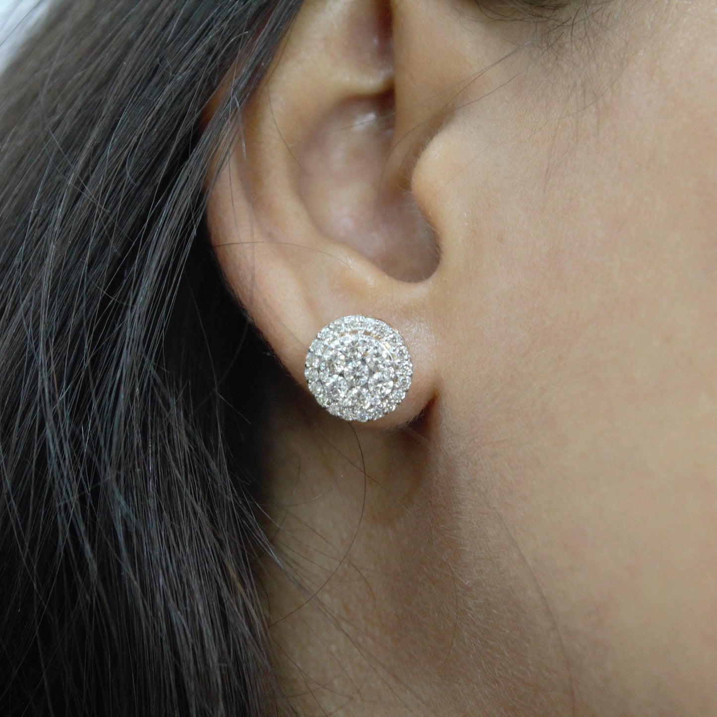 Gold Solitaire Halo Pendant Earrings Set, Real Diamond Jewelry Bridal Set, Round Shape Jewelry,18k Yellow Gold Necklace Earrings Set for Her