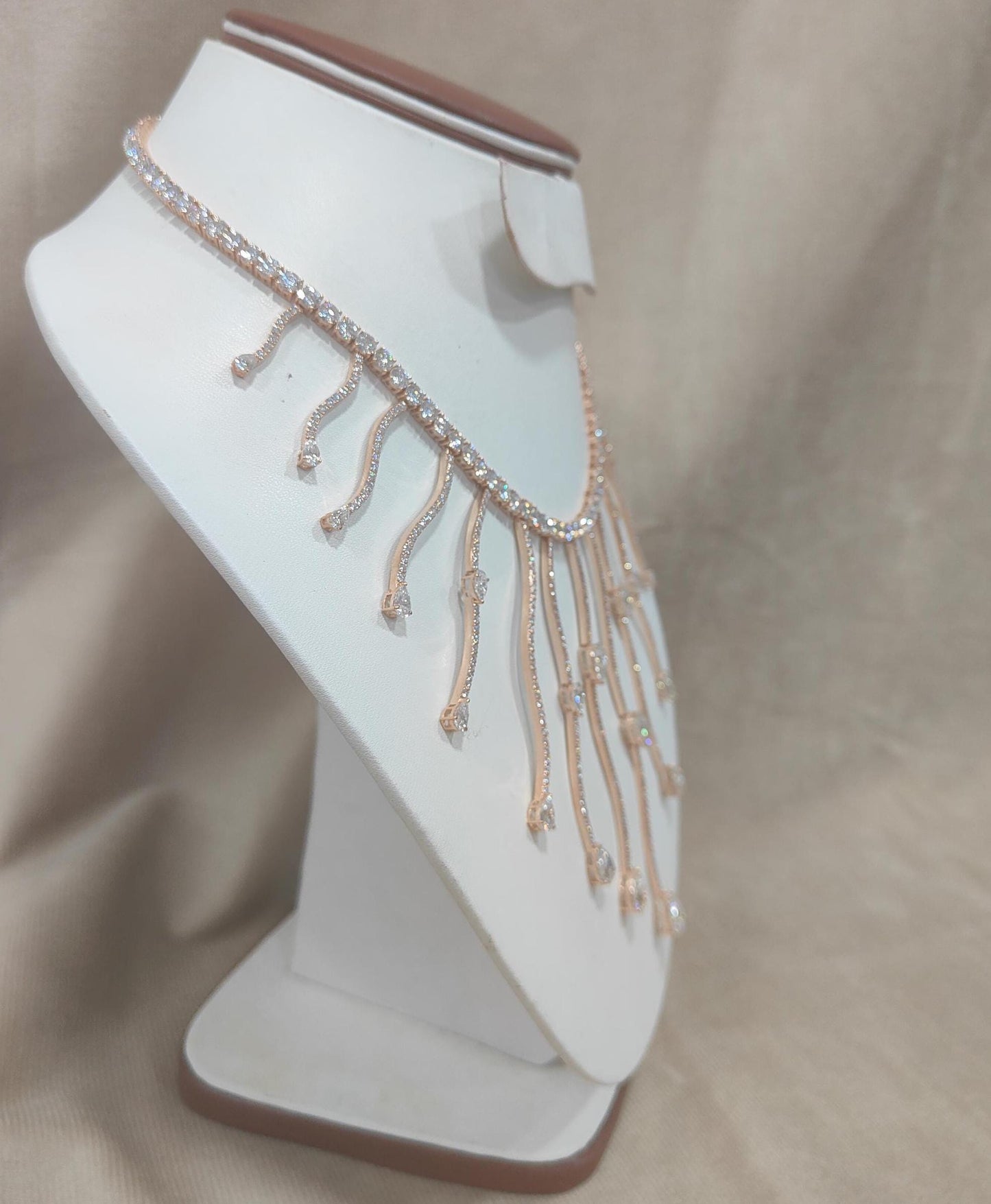 Lab Grown Diamond Gold Necklace, Statement Designer Necklace, CVD/HPHT Diamond Necklace, Grand Pear Cut Diamond Solid Gold Wedding Necklace