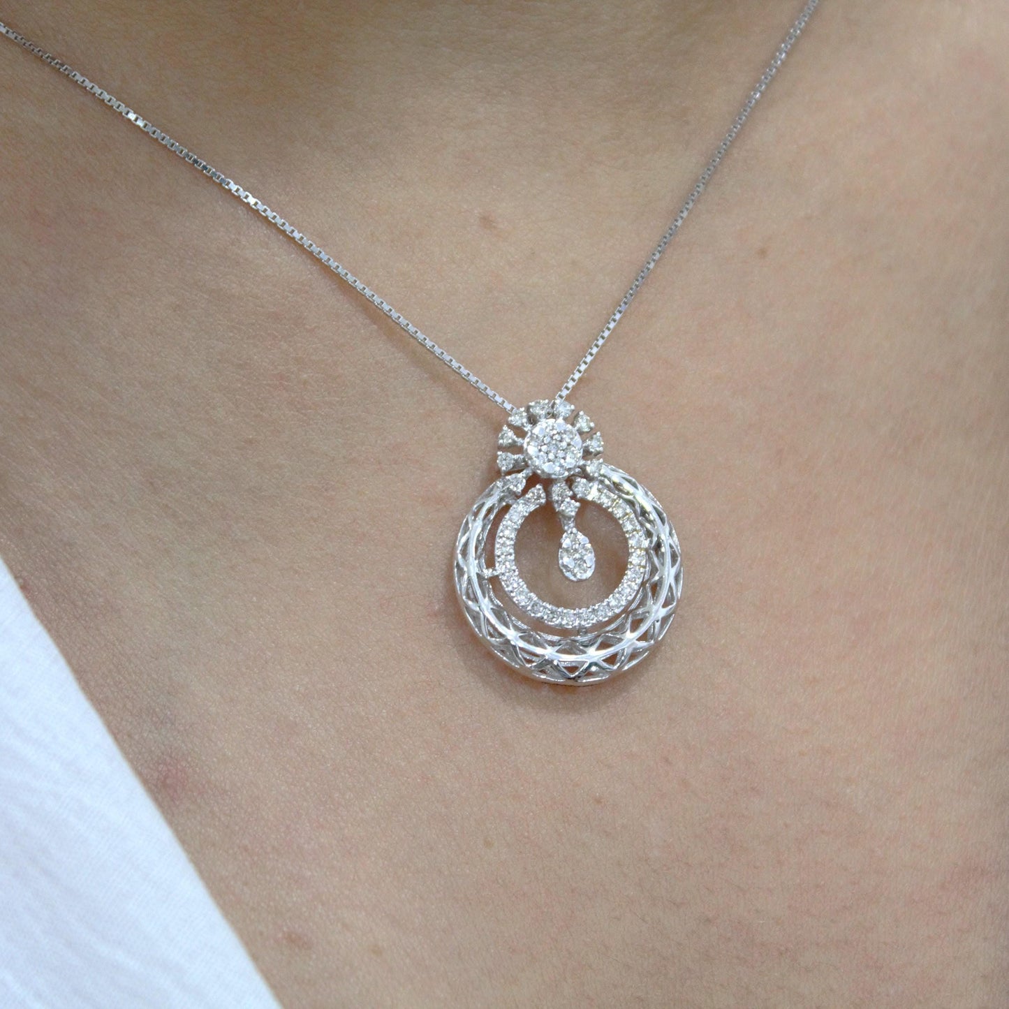 White Gold Pendant with Stud Earrings Set, 18k Gold Diamond Jewelry Set, Handmade Vintage Jewelry Set, Designer Statement Certified Jewelry