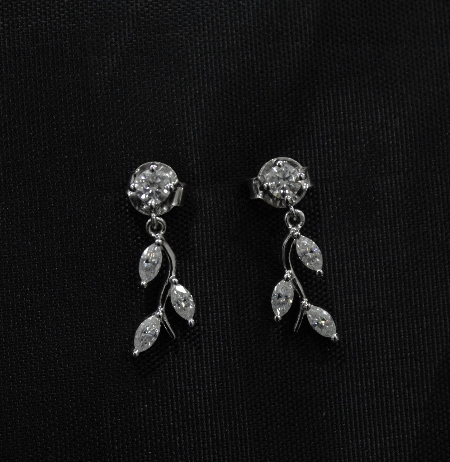 Moissanite Stud Dangle Earrings for Women, 925 Sterling Silver Earrings, Round and Marquise Stone Earrings, Colorless Moissanite Jewelry