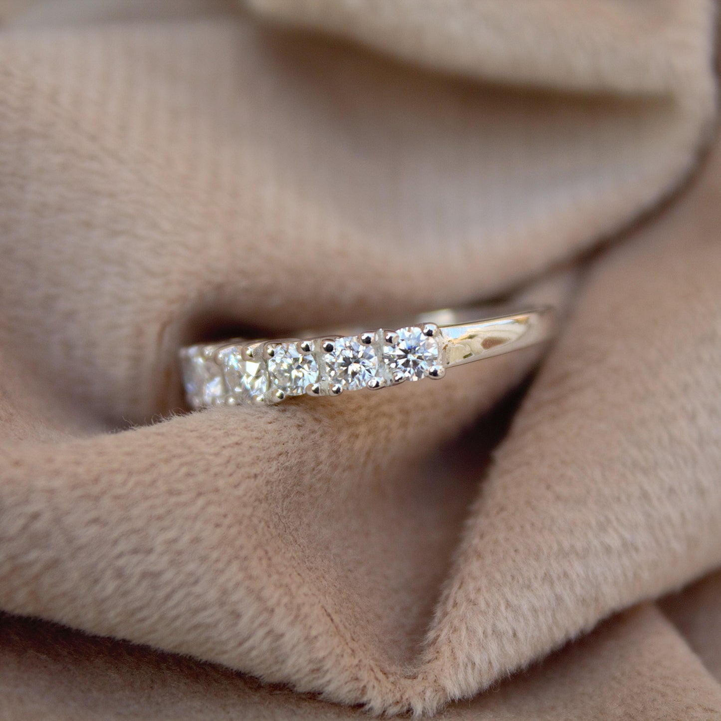 Half Eternity Ring Band in 925 Sterling Silver, Colorless Moissanite Ring, Round Cut Stone Ring for Women, Wedding/Engagement Eternity Band