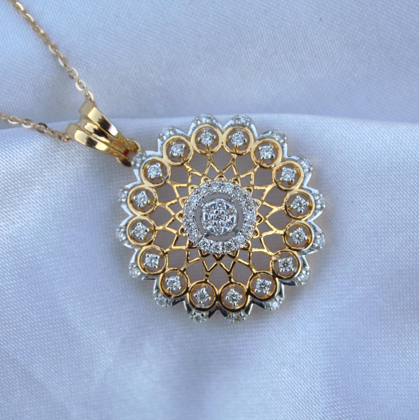 Diamond Gold Jewelry Set for Bride, 18k Yellow Gold Necklace Earrings Set, Cluster Pendant with Stud Earrings, IGI Certified Diamond Jewelry