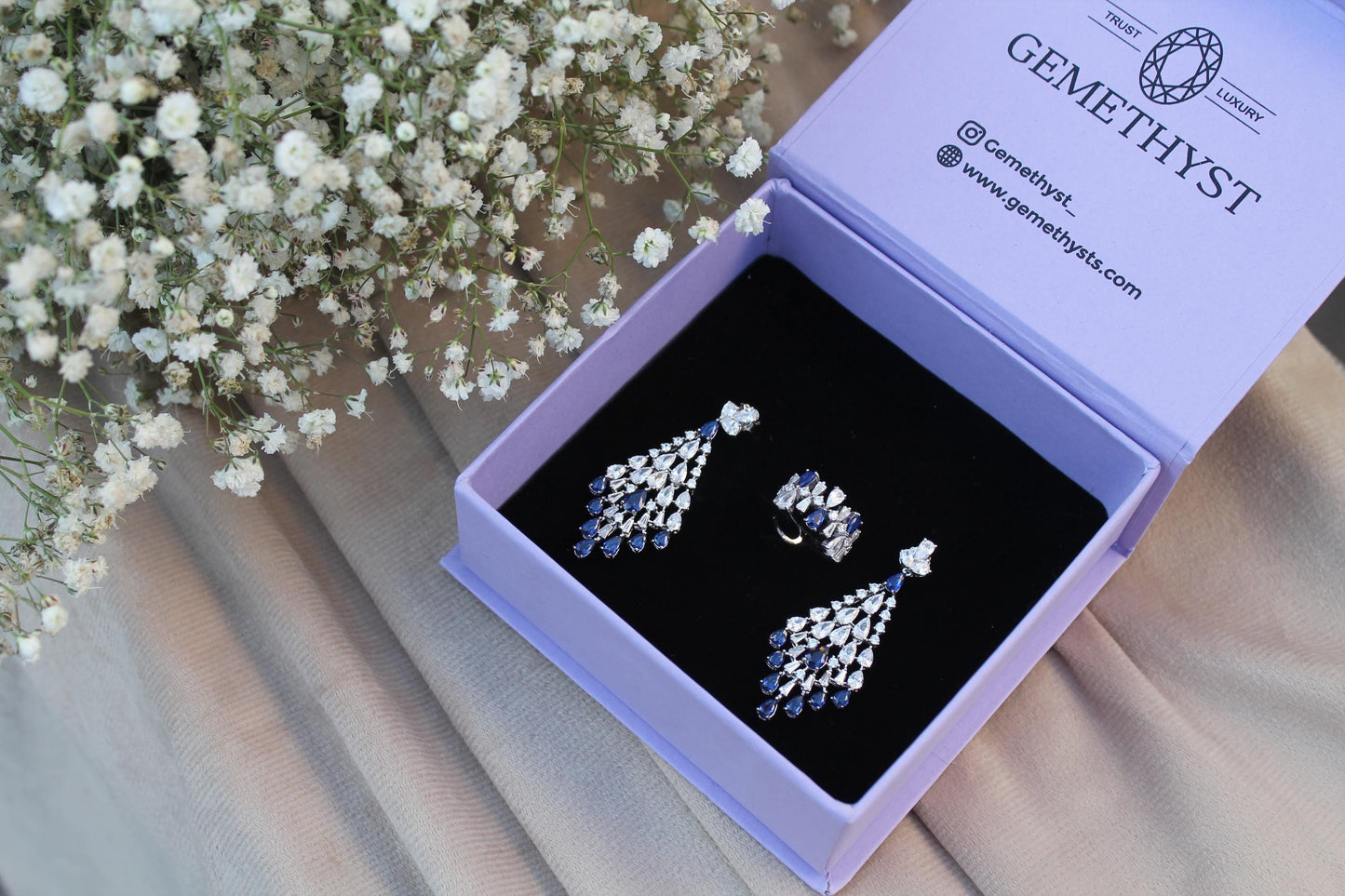 Cubic Zirconia Silver Jewelry Set, Choker Necklace with Earring-Ring-Bracelet, Designer 925Sterling Jewelry Set Perfect Valentines Day Gift