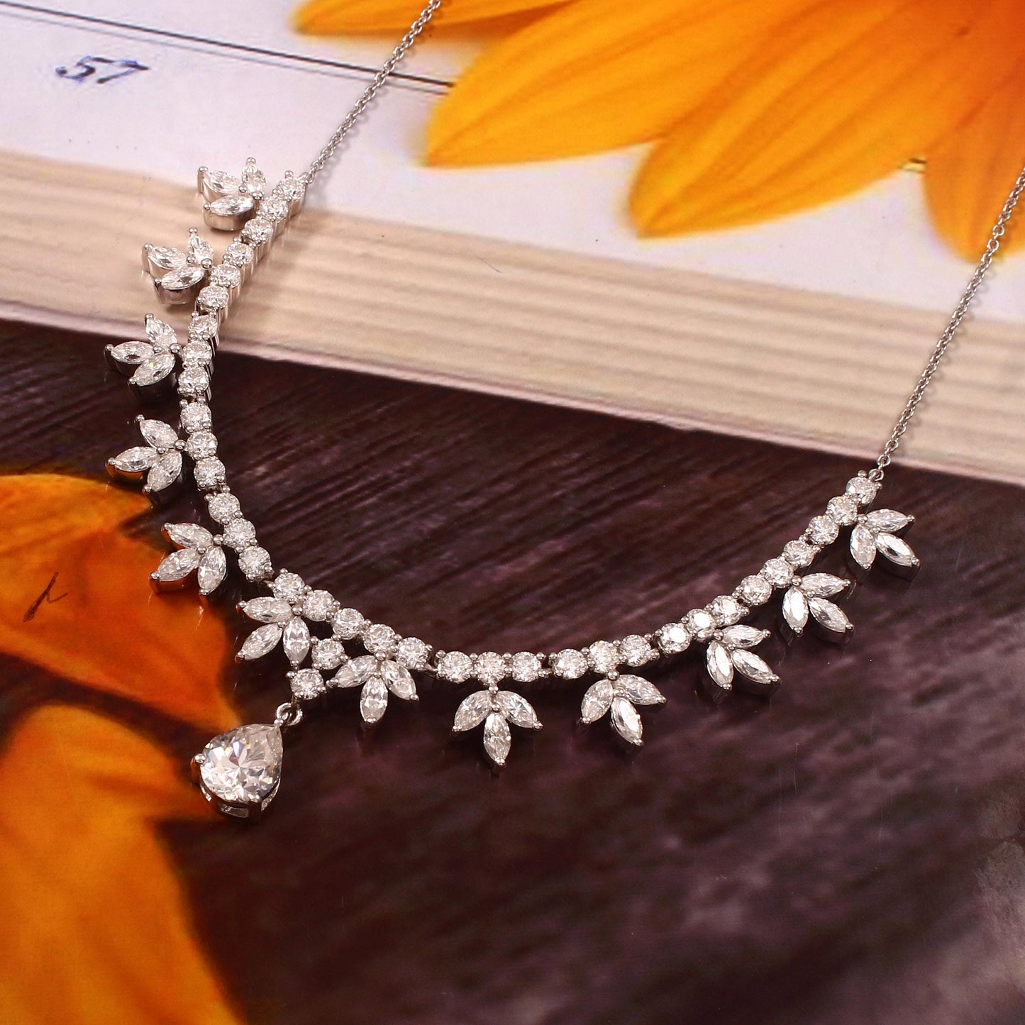 Gold Moissanite Necklace for Bride, D Color VVS1 Clarity Moissanite Necklace, Solid Gold Designer Jewelry, Wedding/Engagement Gold Jewelry