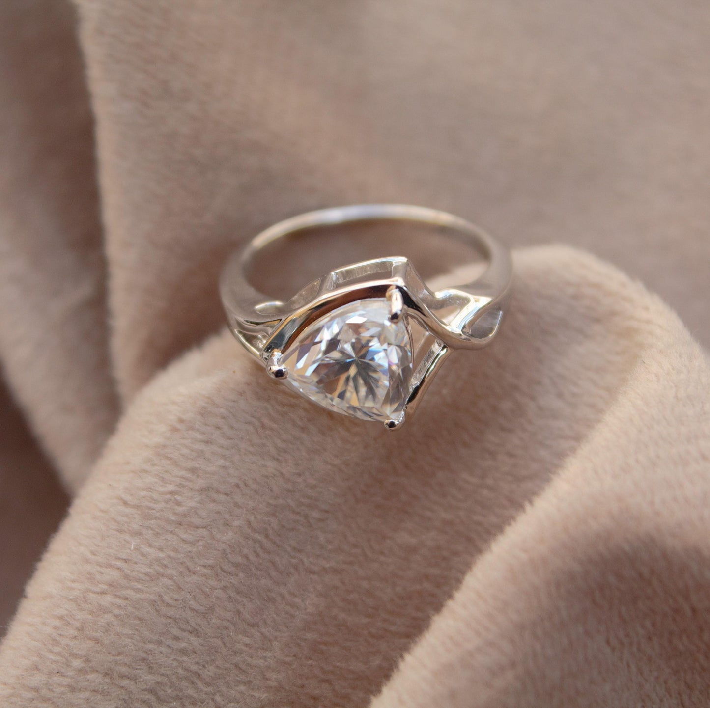 Solitaire Trillion Cut Moissanite Ring, Statement Silver Ring, 925 Sterling Silver Ring for Women, Wedding Bridal Ring, Promise Ring for Her