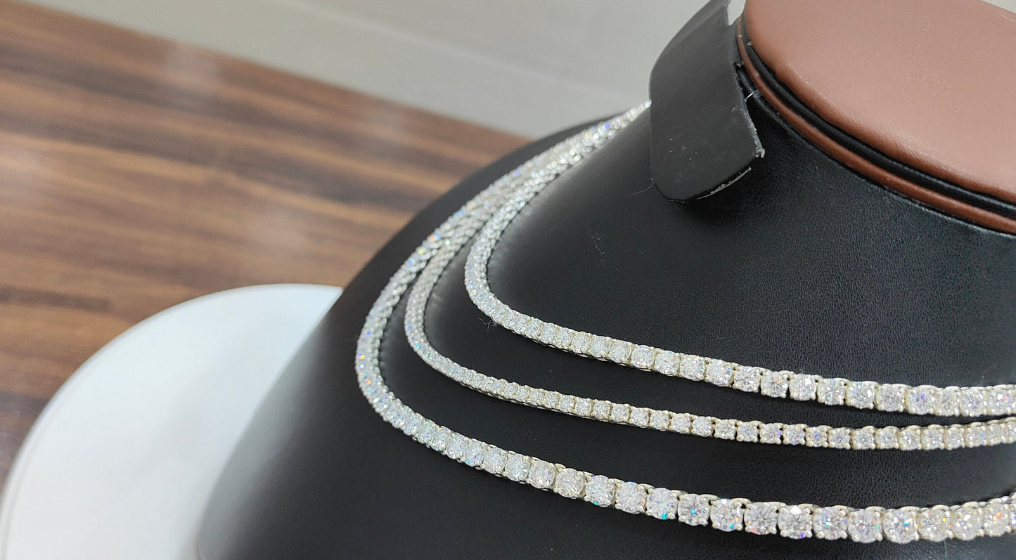 Moissanite Tennis Necklace, D Color VVS 1 Grade 4 MM Moissanite Necklace, Hip-Hop Jewelry, 925 Sterling Silver Necklace, Engagement Gift