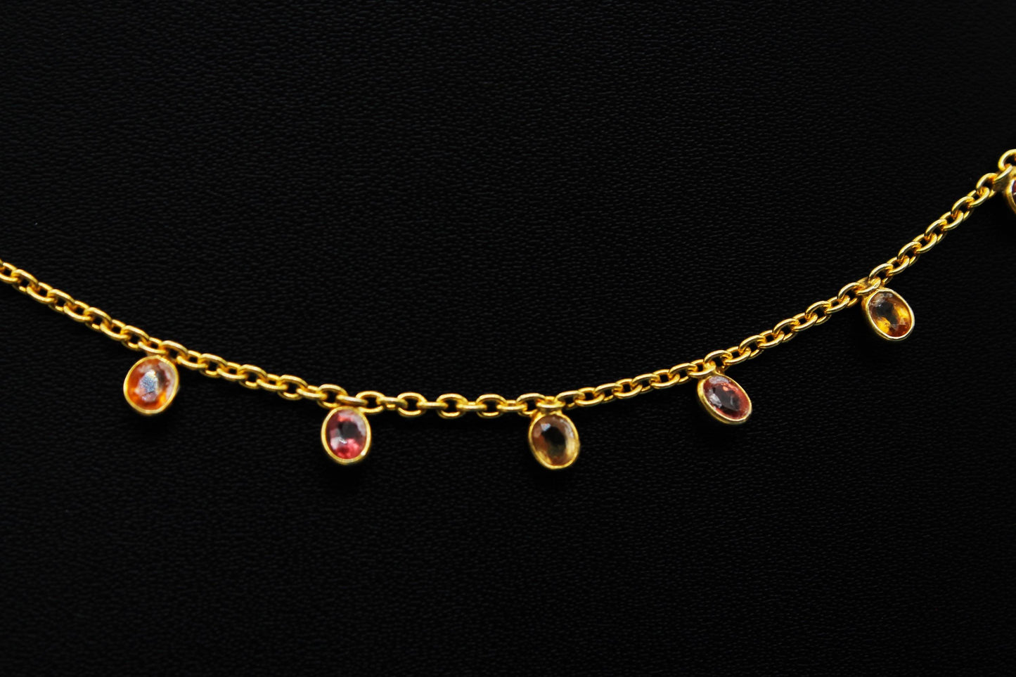 Multi Sapphire Charm Necklace, September Birthstone Necklace, Bezel Set Chain Necklace, 925 Silver Necklace For Her, Lobster Claw Necklace