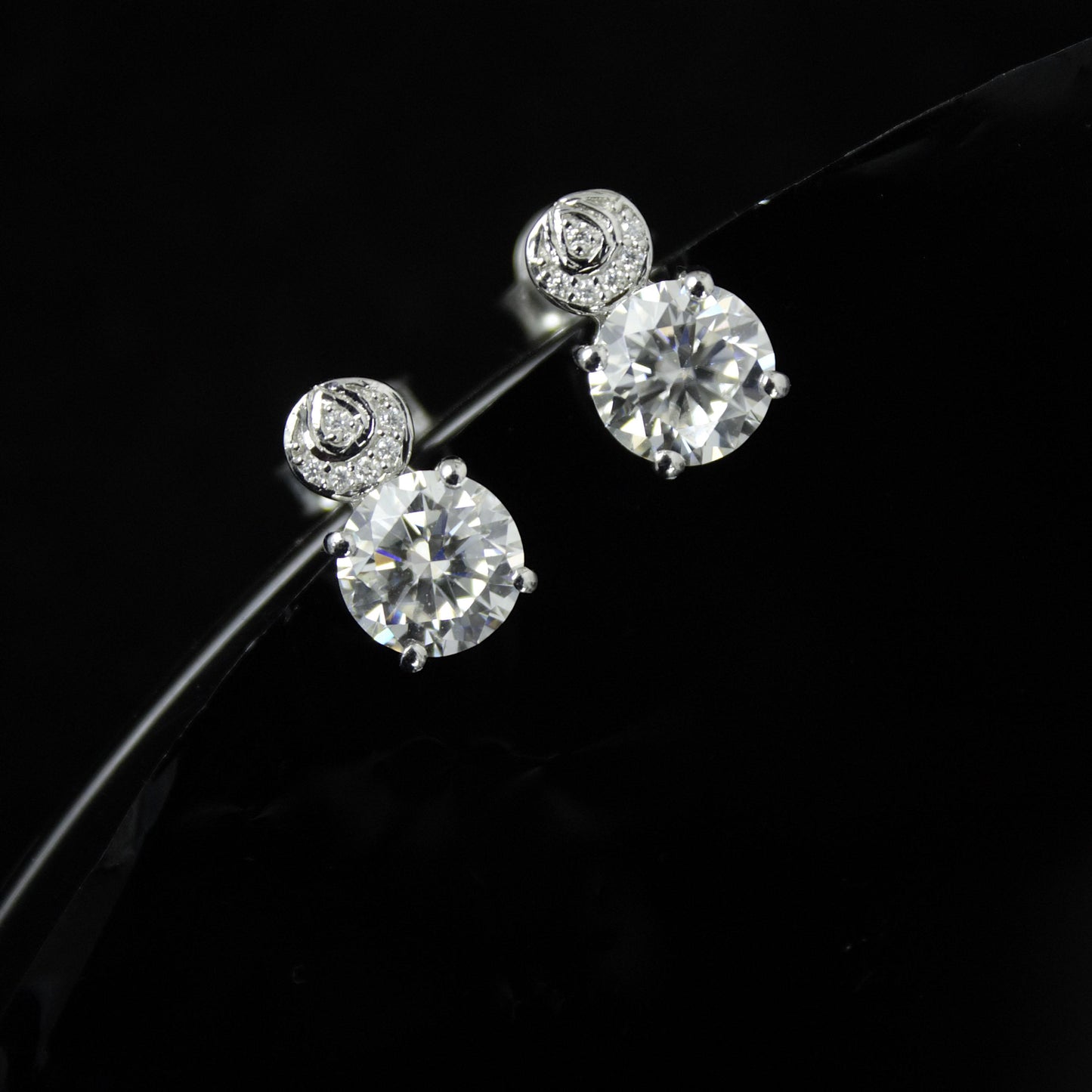 Statement Moissanite Stud Dangle Earrings, Round Cut White Stone Everyday Earrings, 925 Sterling Silver Push Back Earrings, Ready To Ship