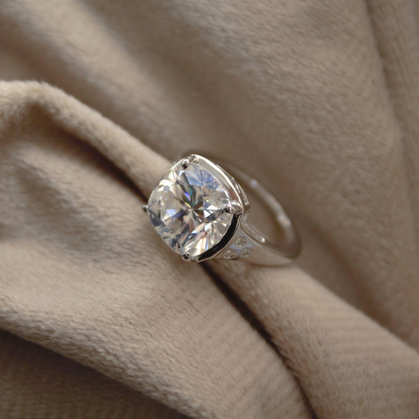 Cushion Cut Moissanite 925 Sterling Silver Ring, Prong Set Engagement Ring, Vintage Silver Ring, Lightweight Travel Jewelry, Gift for Him