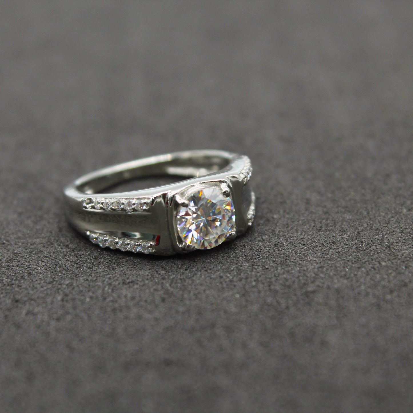 Brilliant Cut Men's Ring, 6.5 MM Round Cut Moissanite Ring, 925 Sterling Silver Ring, Best Engagement Ring For Groom, Statement Silver Ring