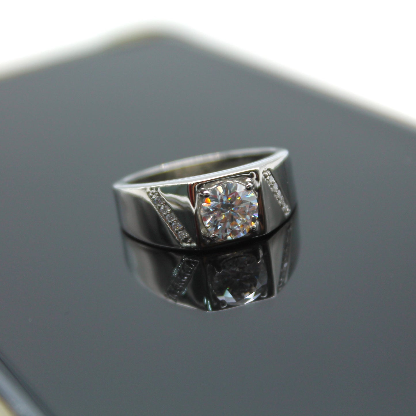 6.5 MM Round Cut Moissanite Ring, Anniversary Ring For Men, Statement Men's Moissanite Ring, Prong Setting Ring, Perfect Gift for Christmas