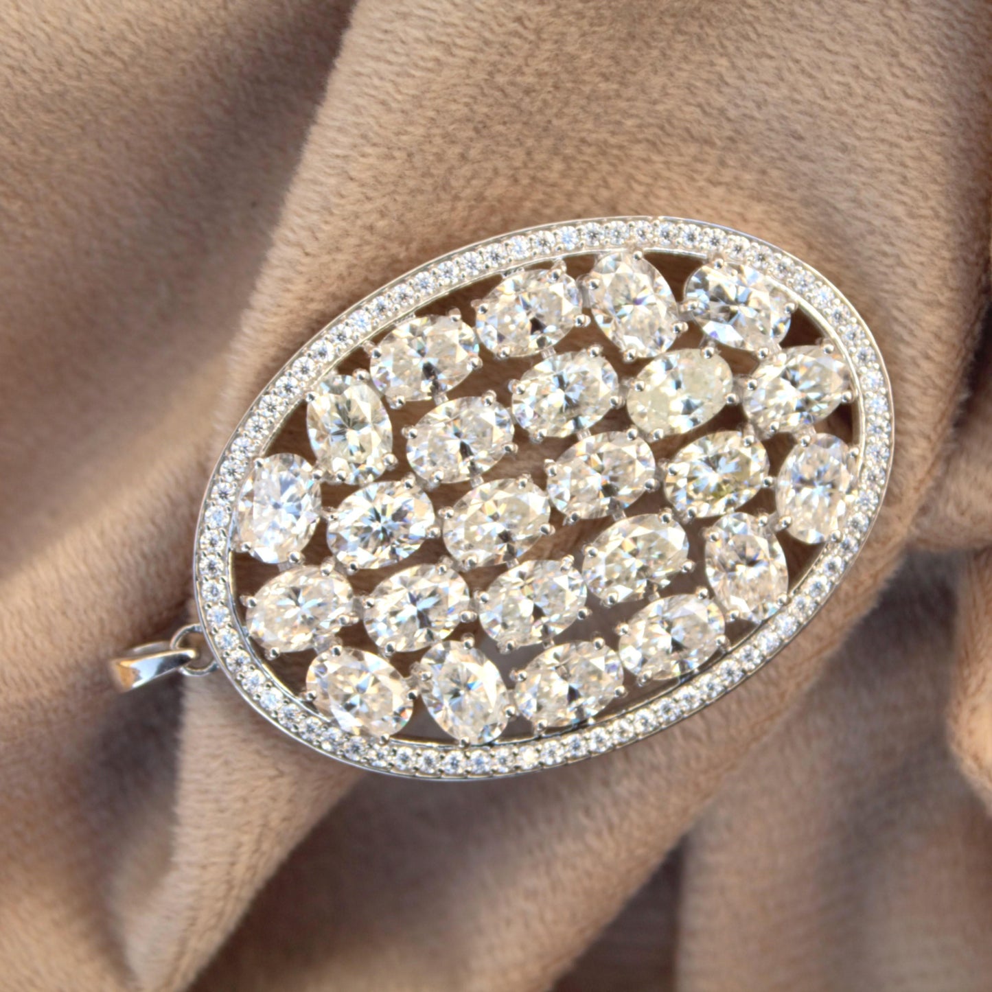 Oval Shape Statement 925 Silver Pendant, Oval & Round Moissanite Pendant For Anniversary Gift, Heavy Victorian Style Pendant For Her