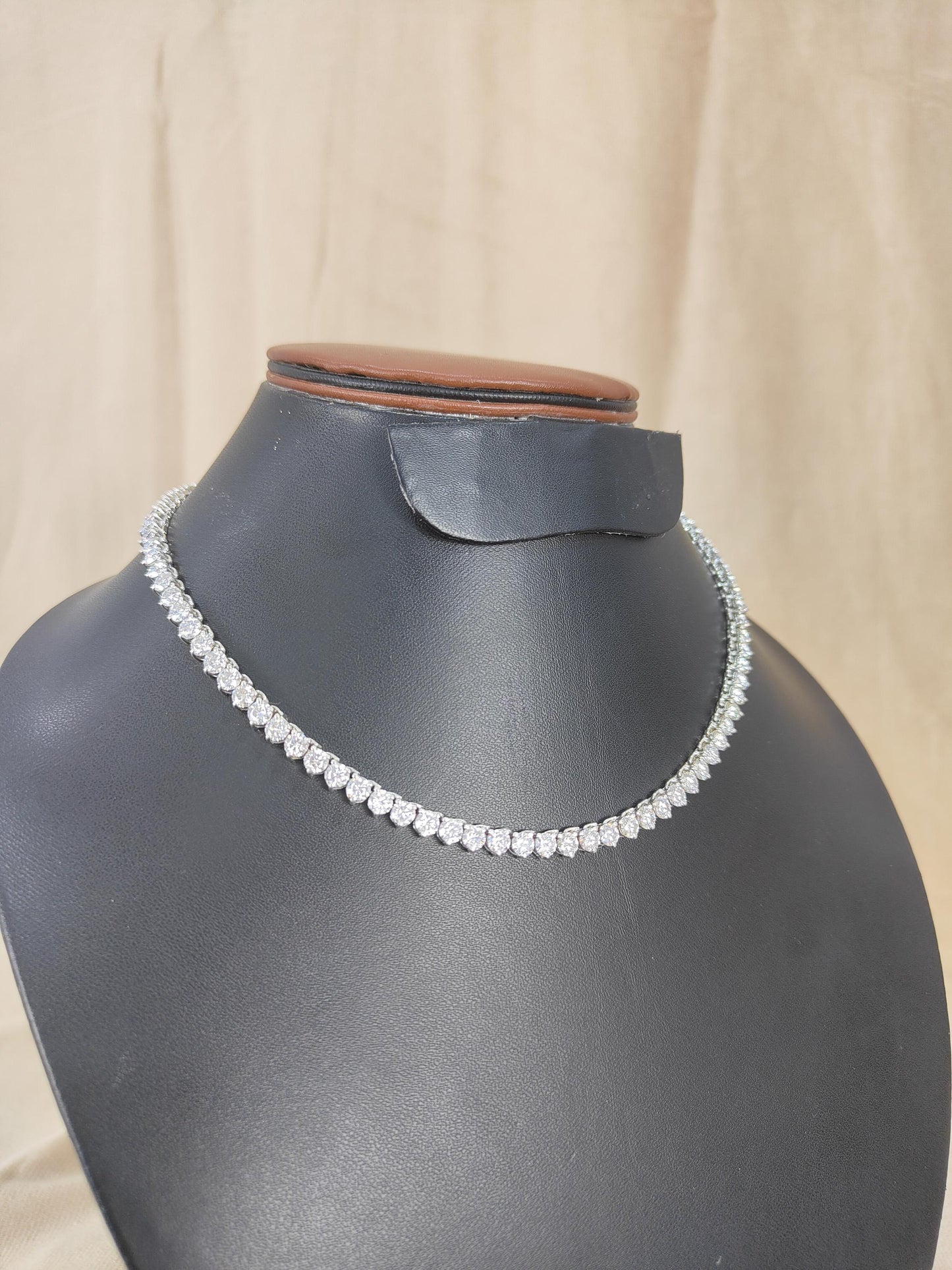 Moissanite Three Prong Tennis Necklace, 925 Sterling Silver Handmade Necklace, 4mm Moissanite Silver Chain, Perfect Anniversary Gift for Her