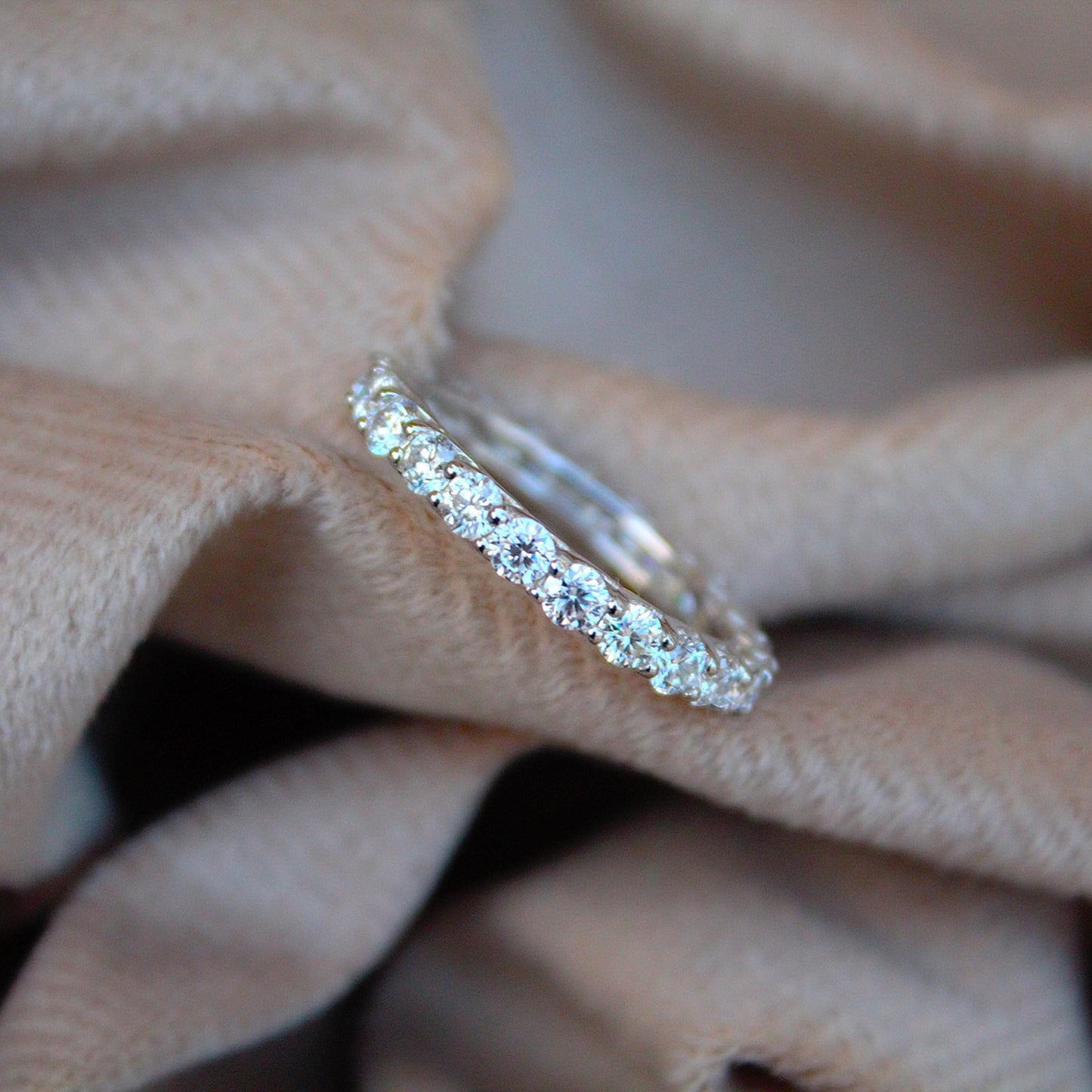 Solid 925 Sterling Silver Moissanite Prong Set Ring, Full Eternity Ring Band, Dainty Stackable Ring, Round Stone Ring, Eternity Bridal Ring