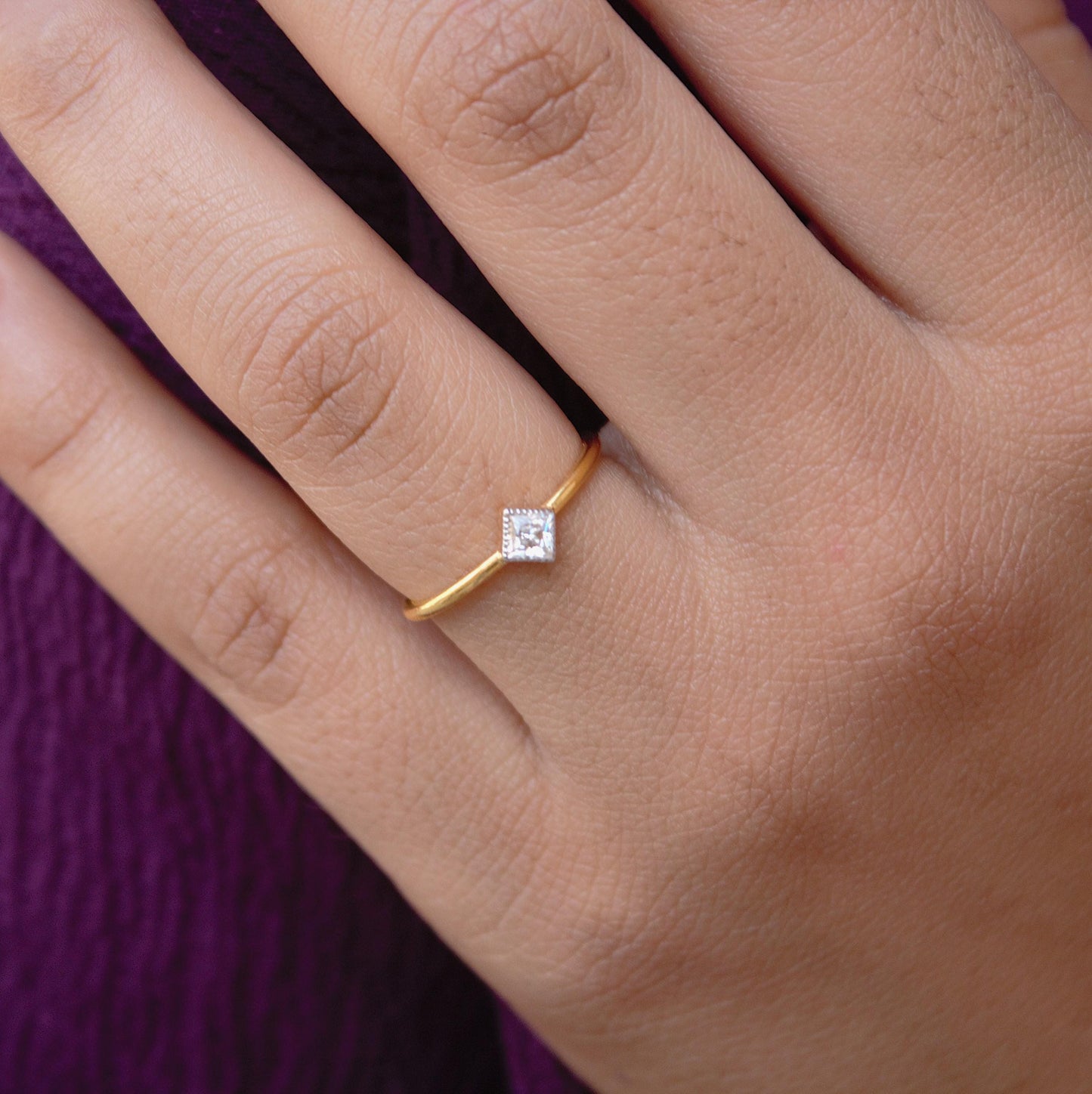 18K Solid Gold Minimalist Ring, 1 Gram Moissanite Ring, Dainty Moissanite Gold Ring, Princess Cut Single Stone Ring For Daughter