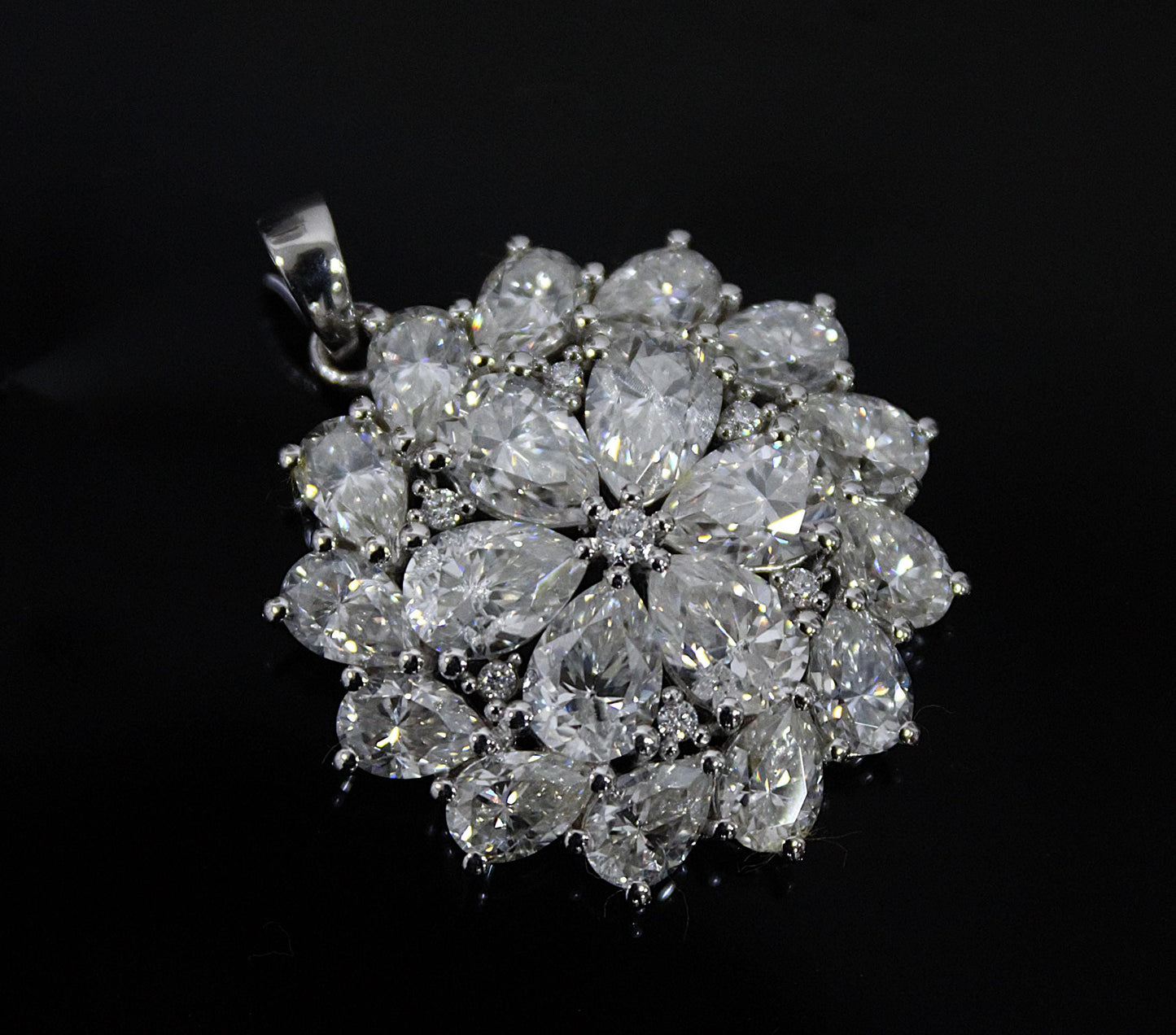 White Moissanite 925 Sterling Silver Pendant, Statement Silver Jewelry for Women, Floral Design Pendant, Pear Shape Pendant, Wedding Jewelry