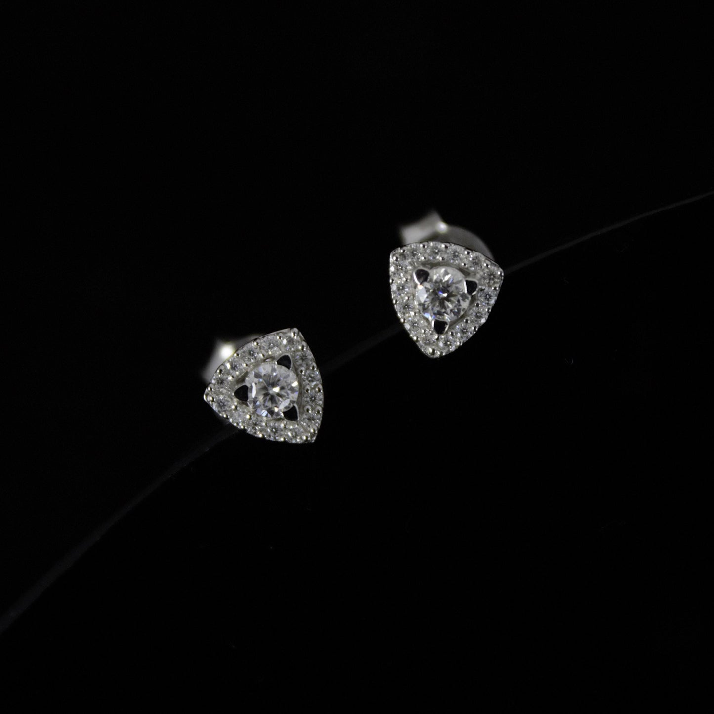 925 Sterling Silver Moissanite Stud Earrings, Trillion Shape Tiny Earrings for Girls, Round Cut Handmade Halo Earrings, Minimalist Studs