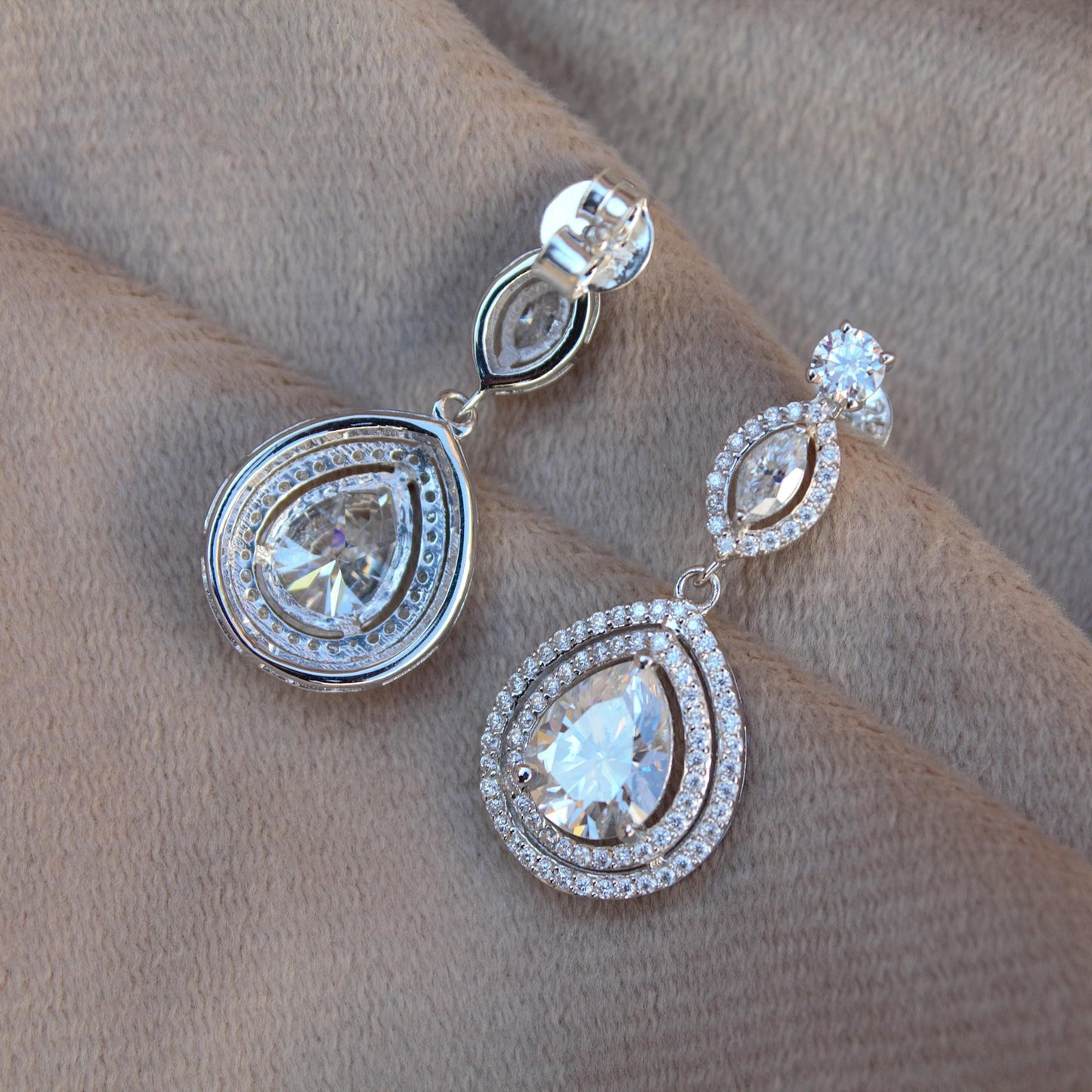 Round And Pear Dangle Earrings, Beautiful Moissanite Sterling Silver Earrings With 925 Stamped, Perfect Anniversary Gift For Wife