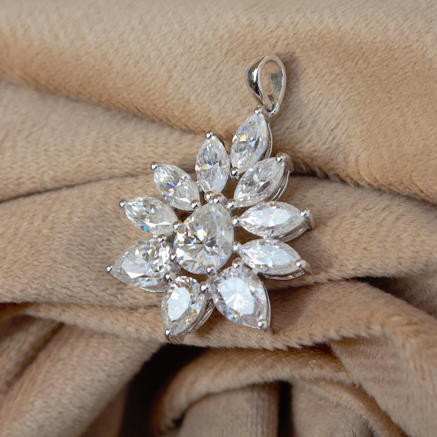 Solid 925 Sterling Silver Moissanite Pendant for Chain, Designer Jewelry for Her, Marquise and Pear Cut Stone Pendant Prefect Holiday Gift