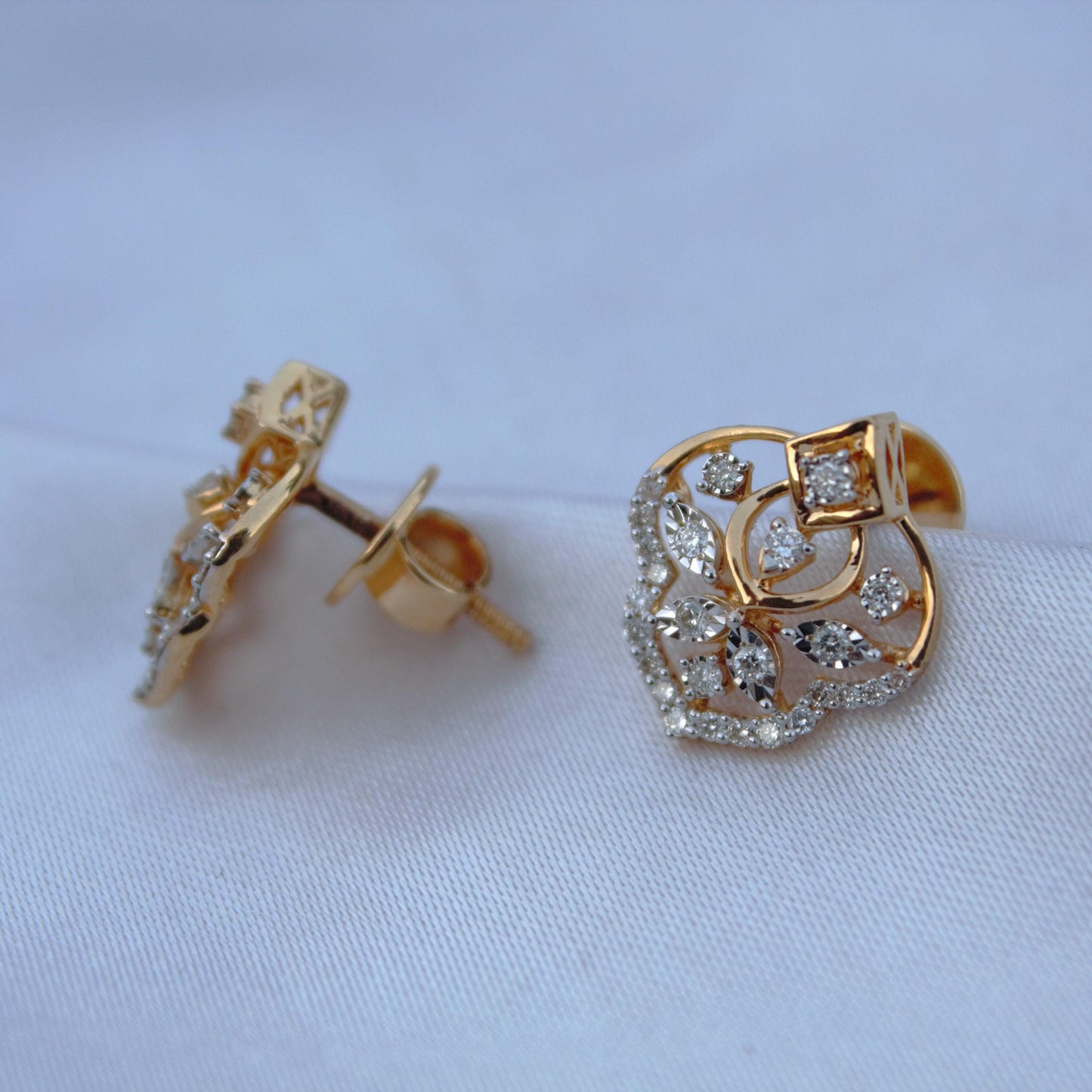 Solid 18K Yellow Gold Diamond Jewelry Set, Designer Gold Stud Earrings and Chain Pendant Set, Wedding Bridal Gold Jewelry Set, Perfect Gift