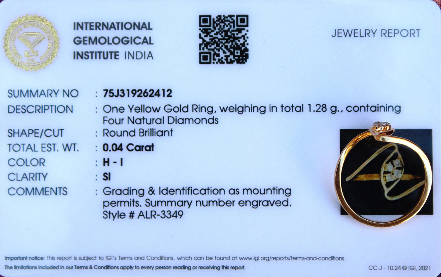 H - I Color SI Clarity Natural Diamond Ring, 5 US Gold Diamond Ring, 18K Solid Gold Jewelry, 1.28Gram Diamond Gold Ring for Anniversary Gift