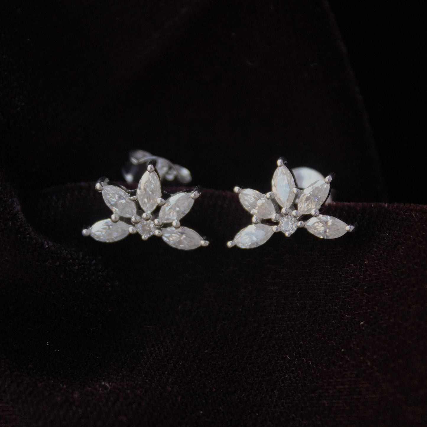 Half Flower Elegant Moissanite Stud Earrings, 925 Sterling Silver Marquise Stud Earrings, Minimalist Perfect Wedding Jewelry, Beautiful Stud