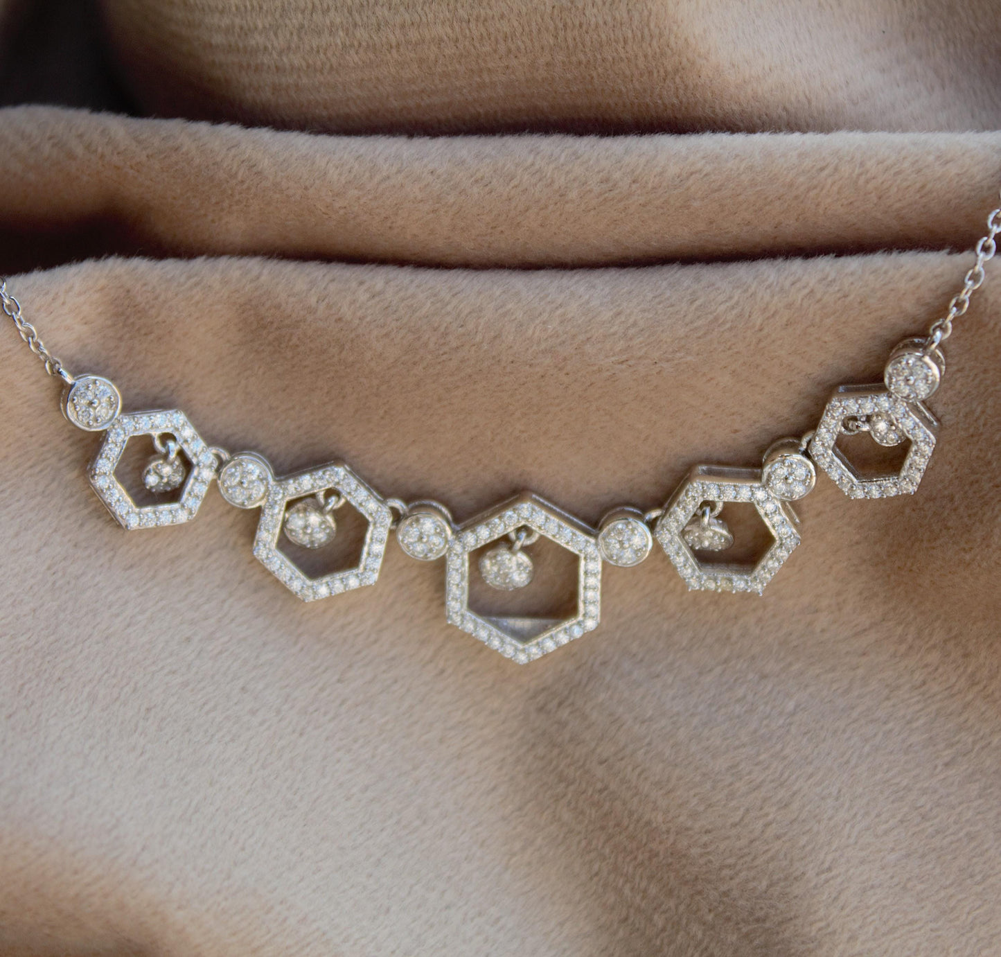 Sterling Silver Moissanite Necklace, Hexagon Shape Necklace, 925 Silver Chain Necklace for Bridesmaids, Designer Silver Necklace Jewelry