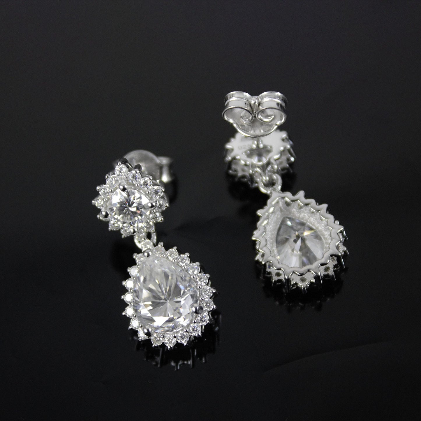 Pear Moissanite Drop Earrings, 925 Sterling Silver Push Back Earrings, Designer Dangle Earrings, Silver Bridal Earrings, Moissanite Jewelry