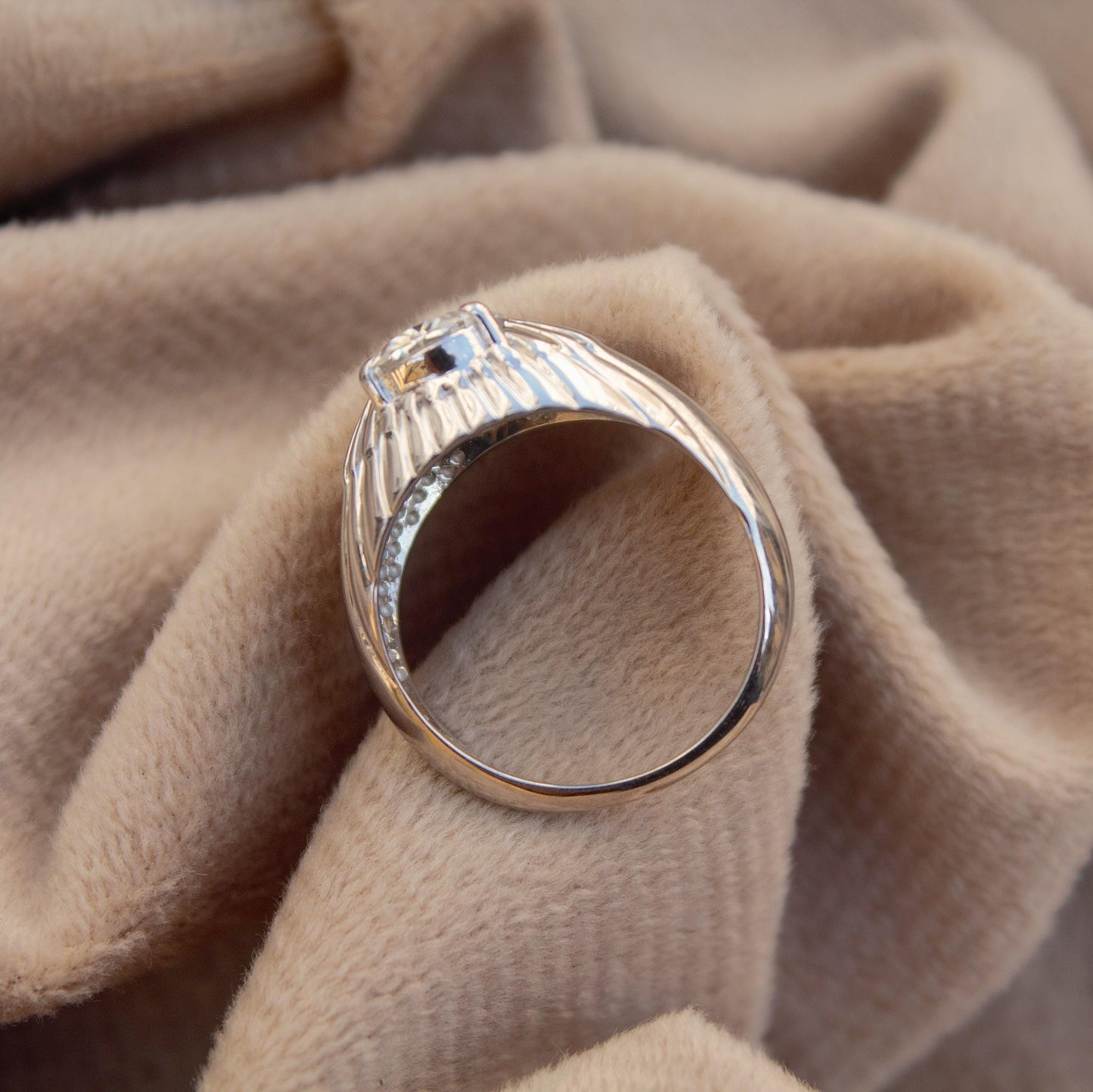 925 Sterling Silver Dome Ring with Moissanite, Oval Cut White Stone Ring, Bohemian Ethnic Ring for Men and Women, Vintage Timeless Jewelry