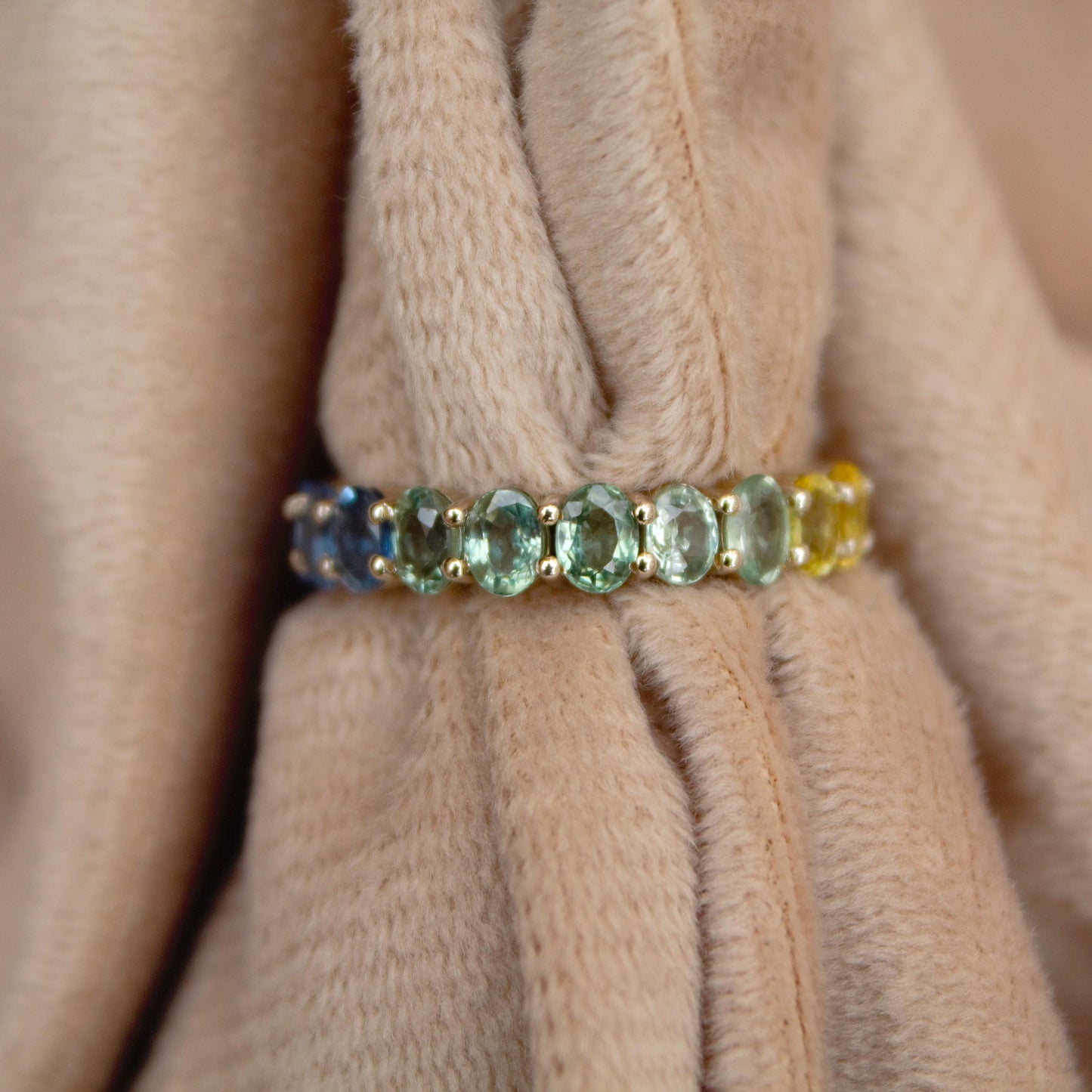 Rainbow Sapphire Eternity Band, 10K White Gold Ring, Full Eternity Ring, Trendy Stackable Band, Natural Multi Stone Ring, Gift for Women