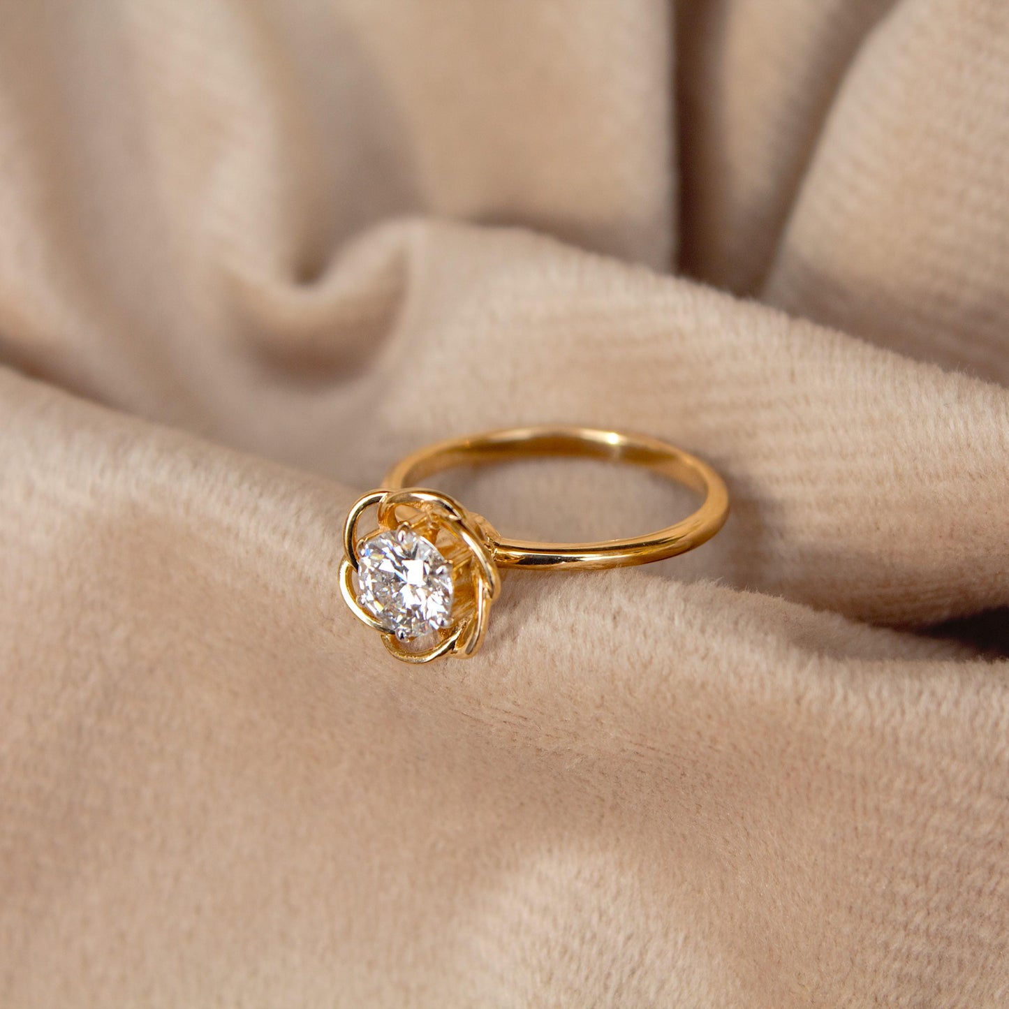 0.75 Carat Lab Grown Diamond Solitaire Ring, 14K Gold Ring, Flower Shape Engagement Ring, 6 MM Round Diamond Ring, Wedding Gift for Brides