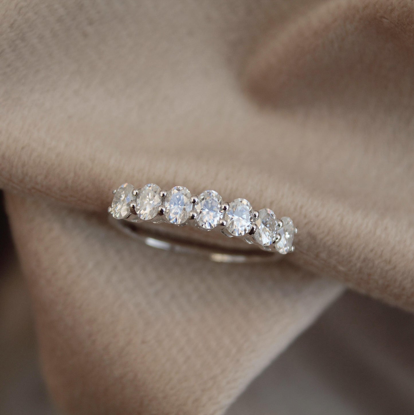 Silver Half Eternity Ring Band with Moissanite, 925 Sterling Silver Ring, Wedding Eternity Band, Oval Cut Moissanite Band for Men and Women