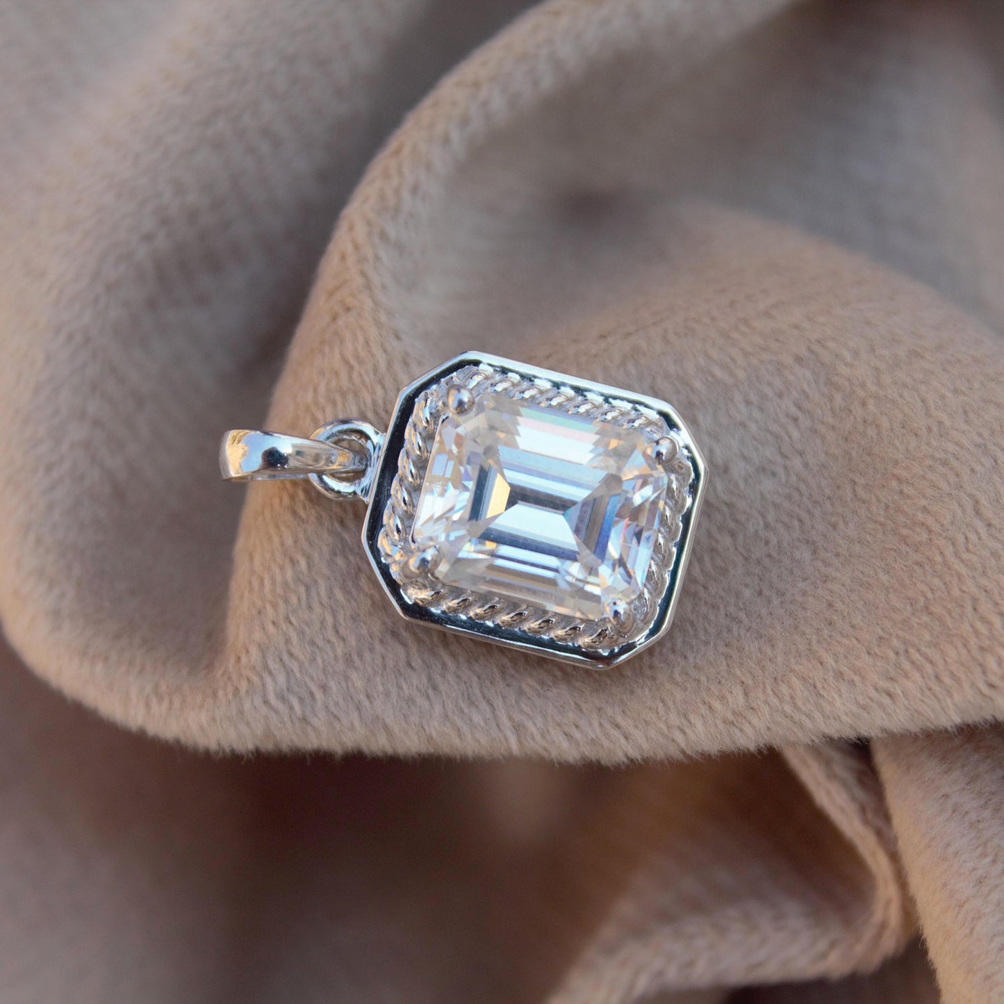 Emerald Cut Bezel and Prong Set Moissanite Pendant, 925 Sterling Silver Solitaire Pendant, Statement Pendant for Men, Perfect Gift for Him