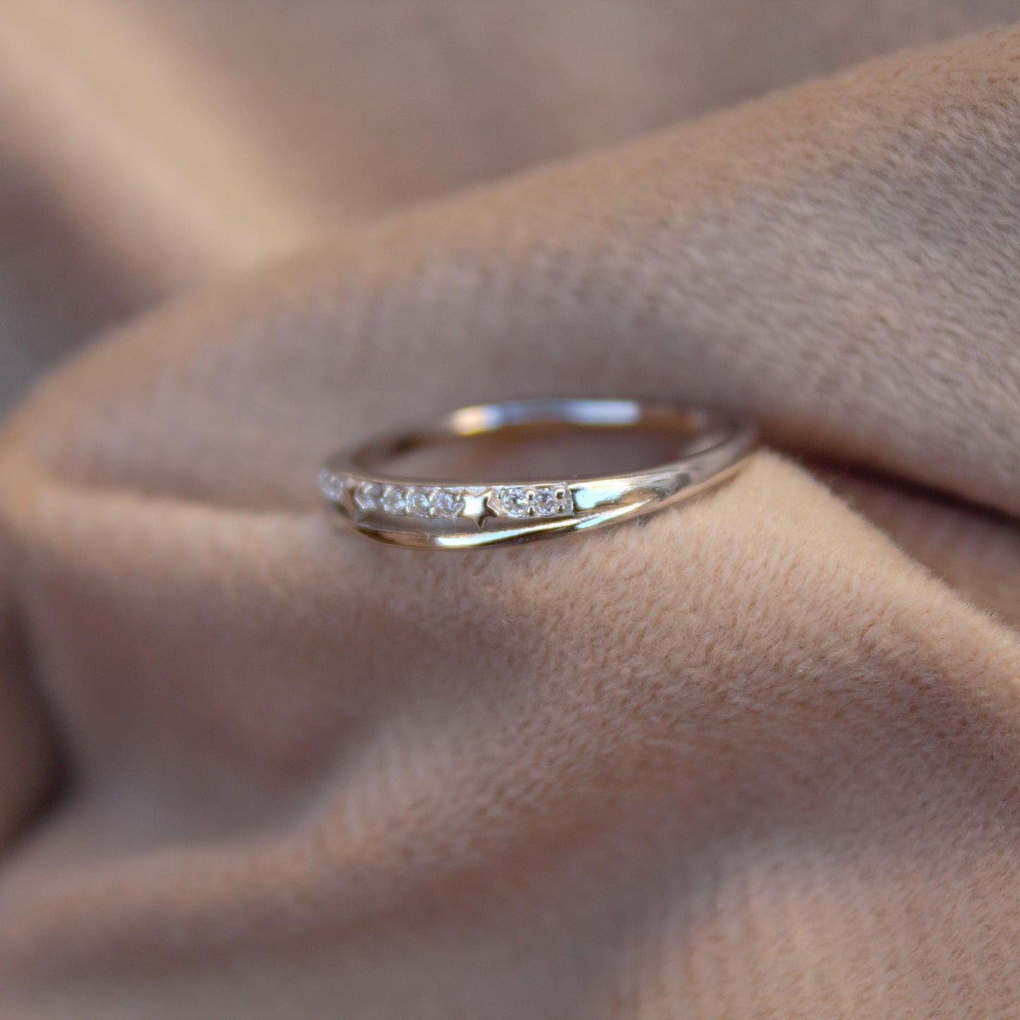 Cubic Zirconia Thin Band, 925 Sterling Silver Stacking Thumb Ring, Promise Ring Band, Star Design Ring, Round Cut Stones Ring Band for Her