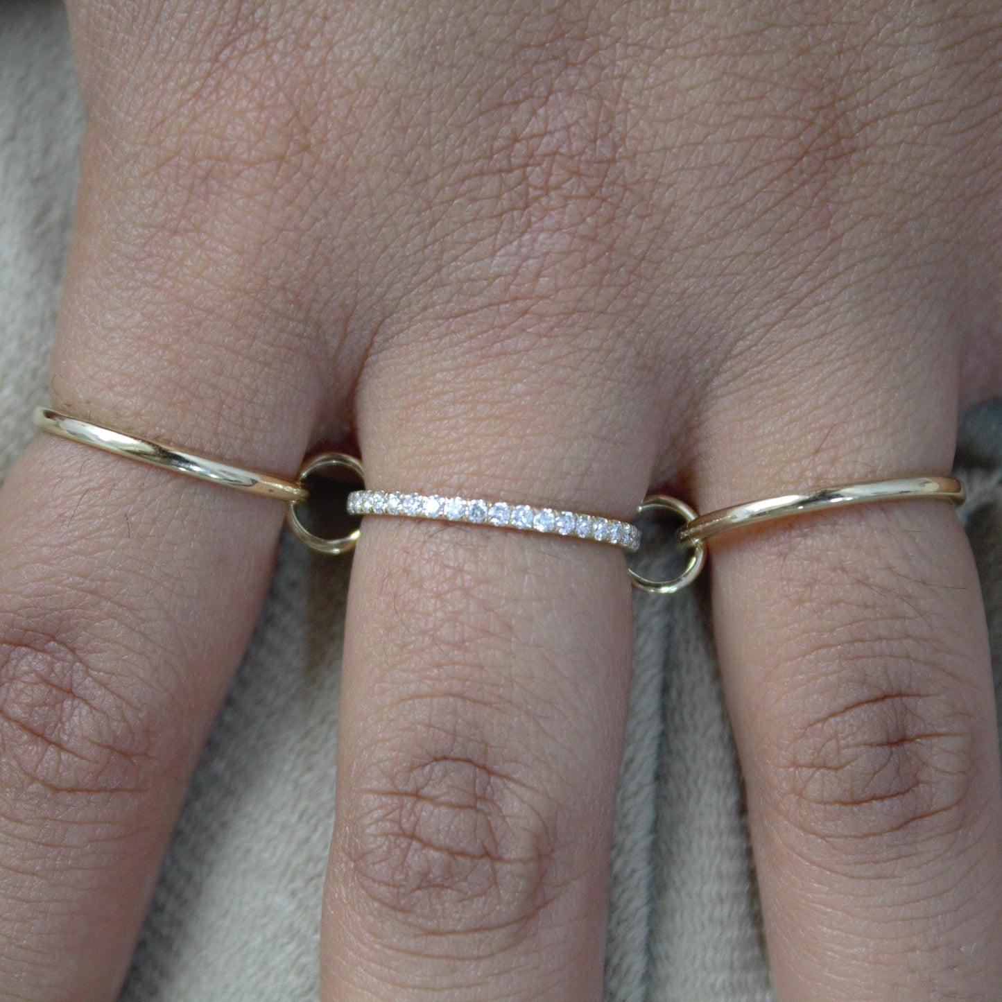 Thin Gold Band Ring with Moissanite Accents, Solid Yellow Gold Dainty Ring, Moissanite Accent Thin Gold Band, Gift for Special Someone