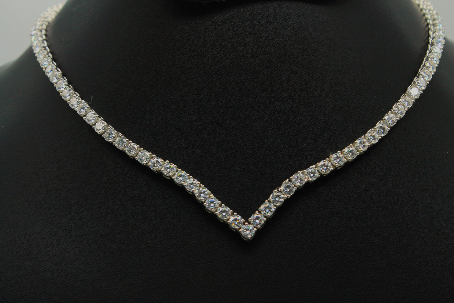 Moissanite V Shape Tennis Necklace, Solid Gold Tennis Necklace, Wedding Necklace for Bride, White Gold Necklace, Anniversary Gift for Her