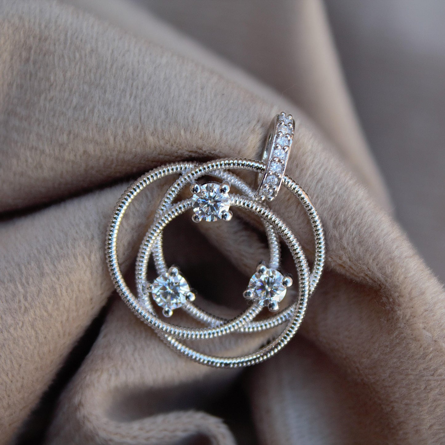 Designer Loop Pendant, 925 Sterling Silver Moissanite Pendant, Round Design Pendant for Women, Travel Jewelry, Wedding Gift for Wife