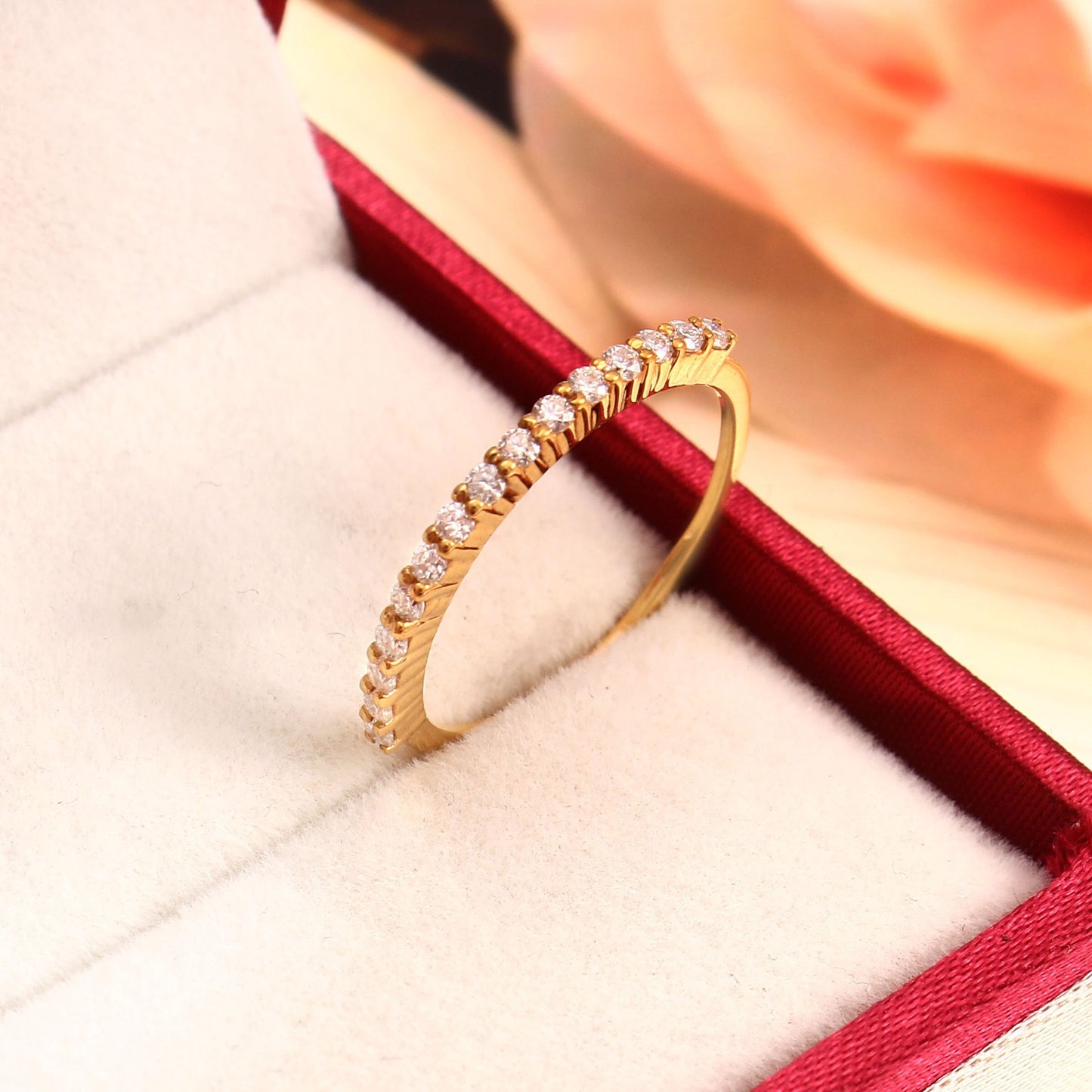 Round Cut Lab Diamond Gold Ring - Half Eternity Band