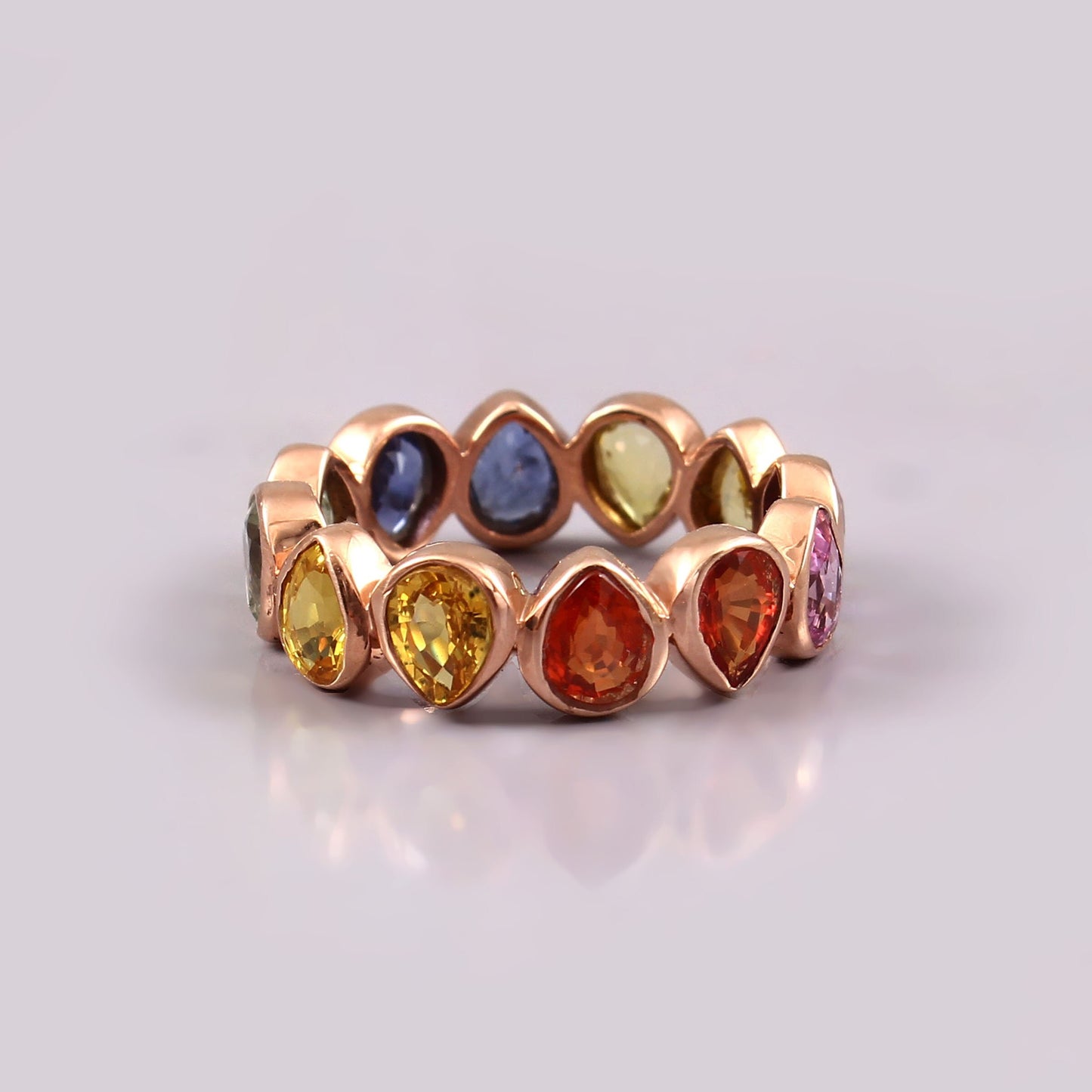 Natural Multi Sapphire Pear Band - Pear Bezel Setting Stones