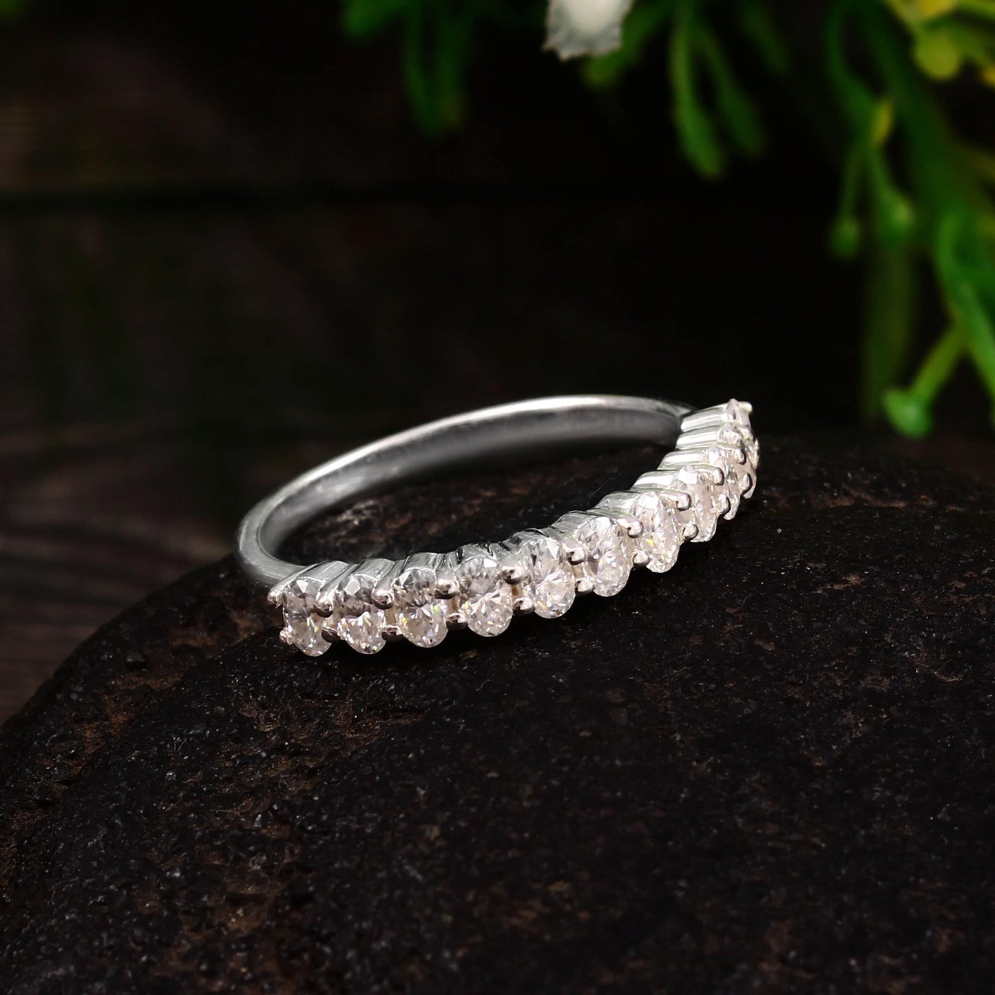 3X2 MM Half Eternity Diamond Band Ring, Lab Grown Diamond Ring, Handmade Designer Ring, Solid 10k/14k/18k Gold Ring For Valentine Gift