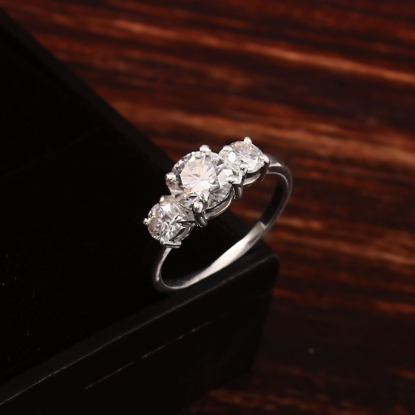 Three stone Lab Grown Diamond - Solid gold ring - 1 carat solitaire ring