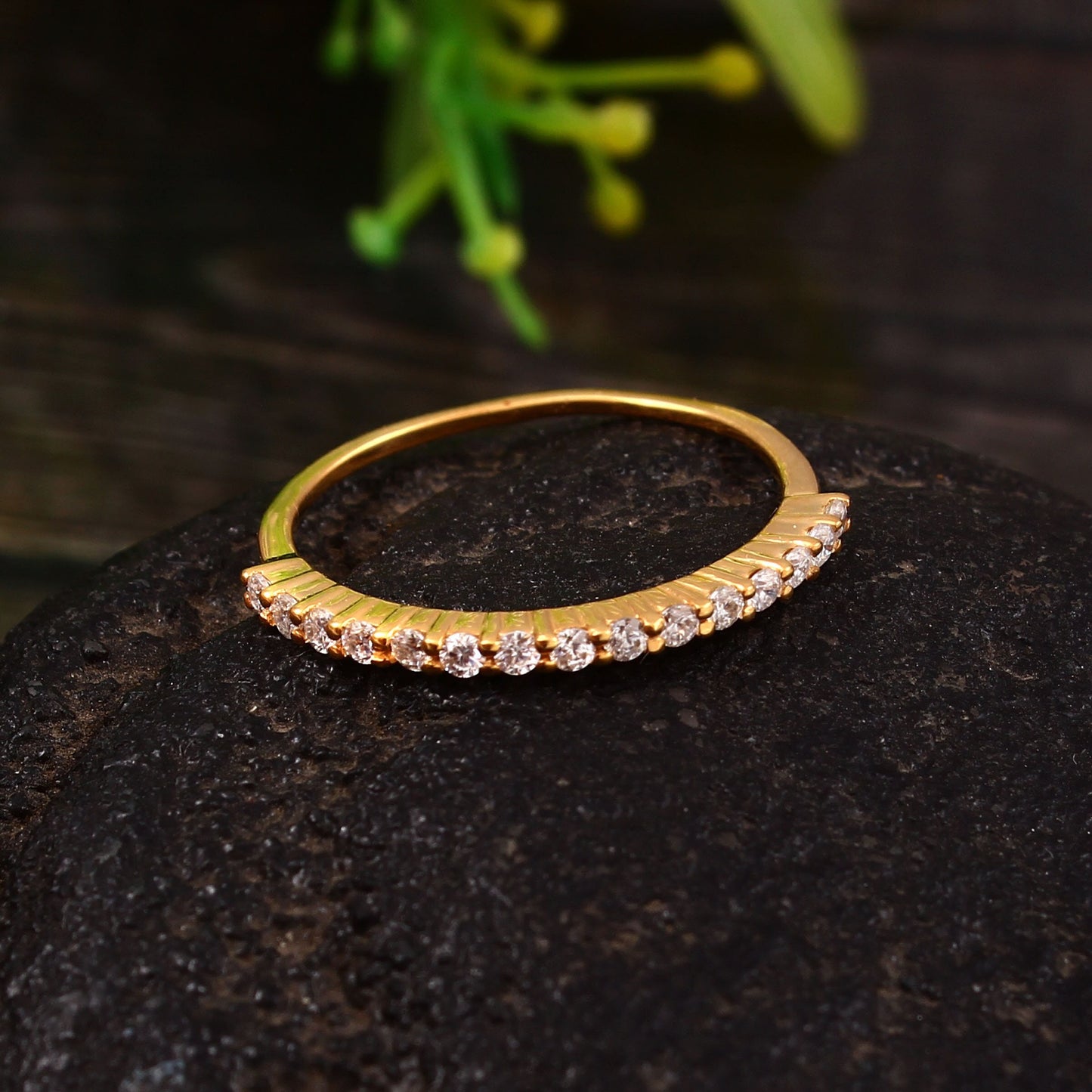 Round Cut Lab Diamond Gold Ring - Half Eternity Band
