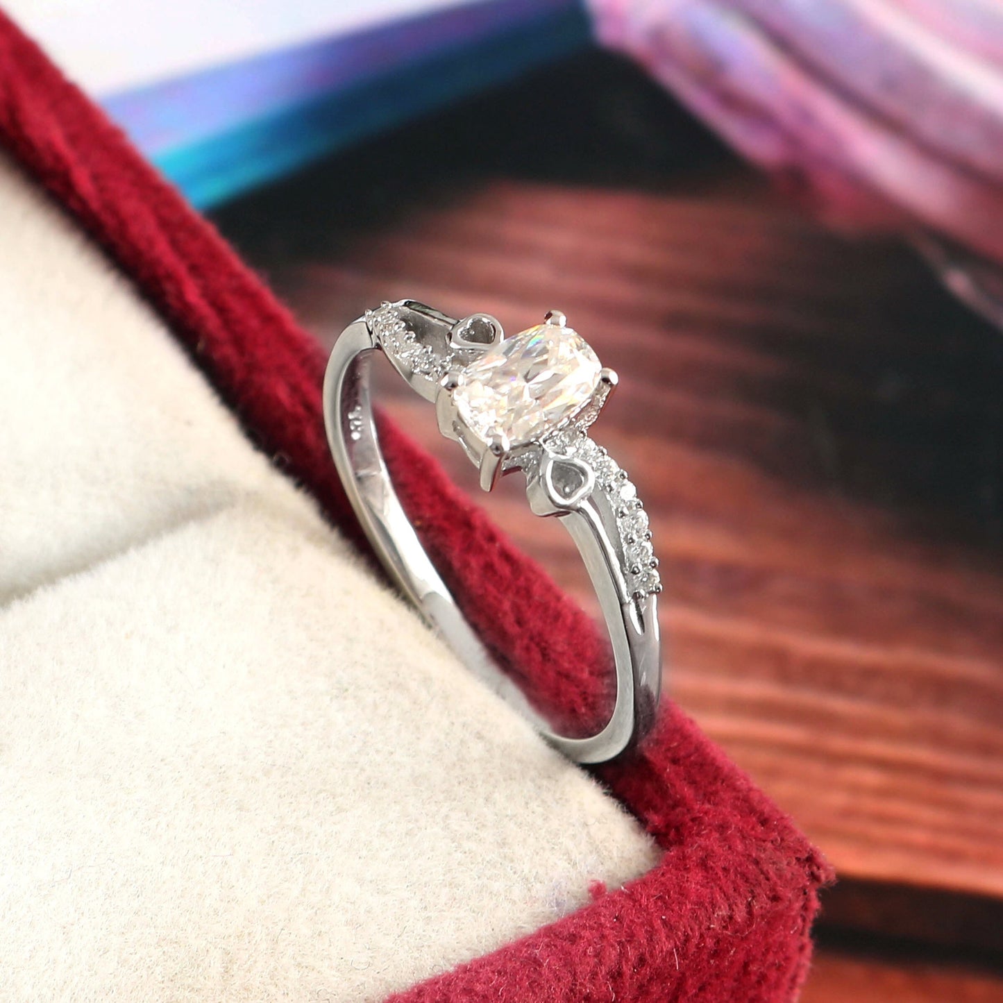 Elongated Cushion Lab diamond solitaire ring