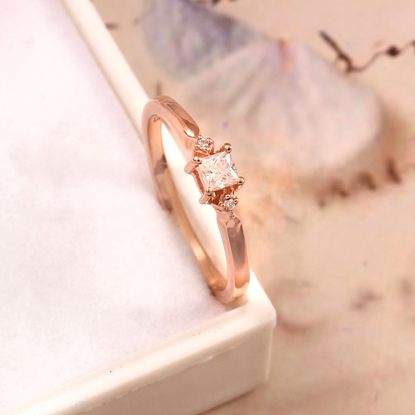 Dainty Moissanite princess cut Gold ring