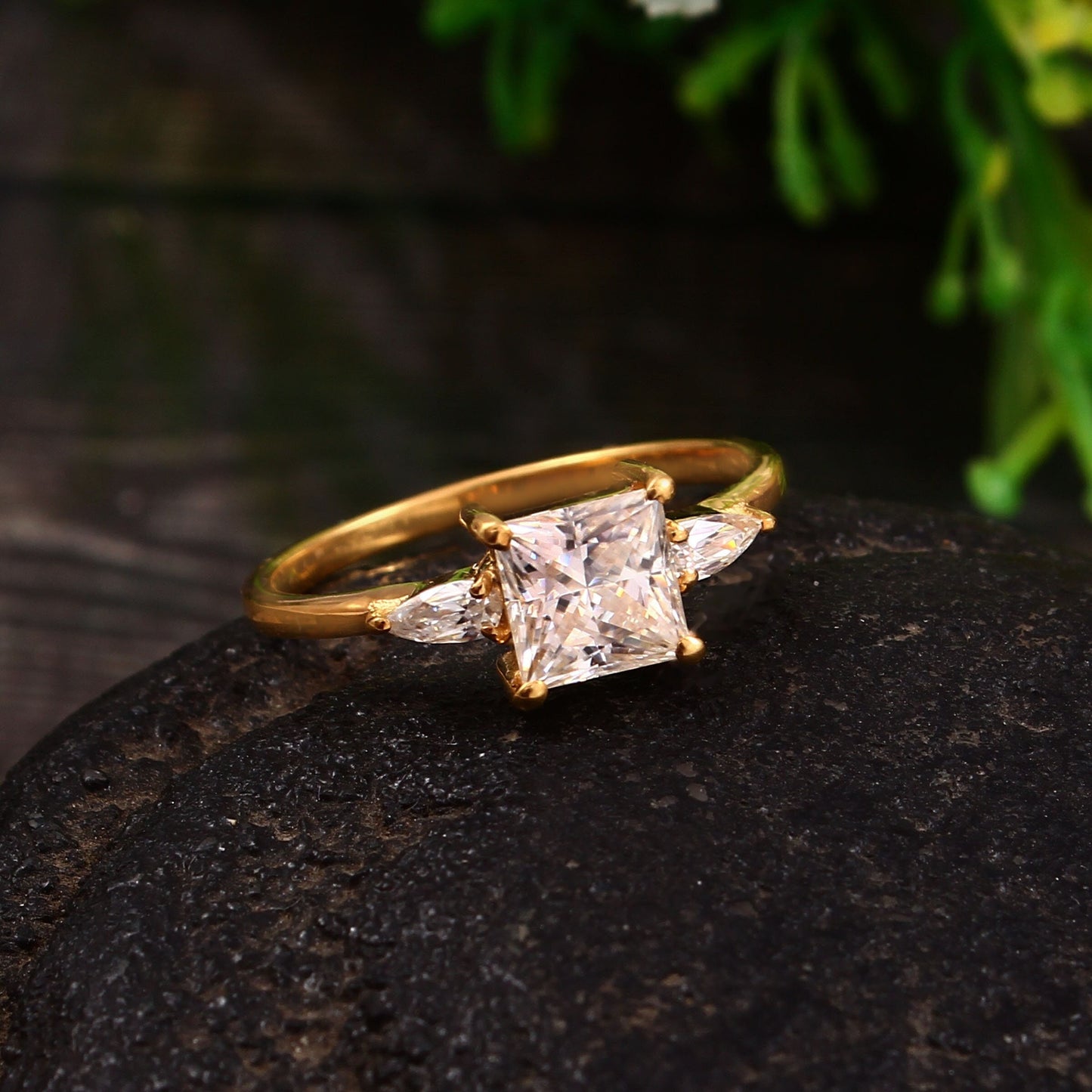 Princess cut 1 carat ring with pear sides - Three Stone Lab diamond ring