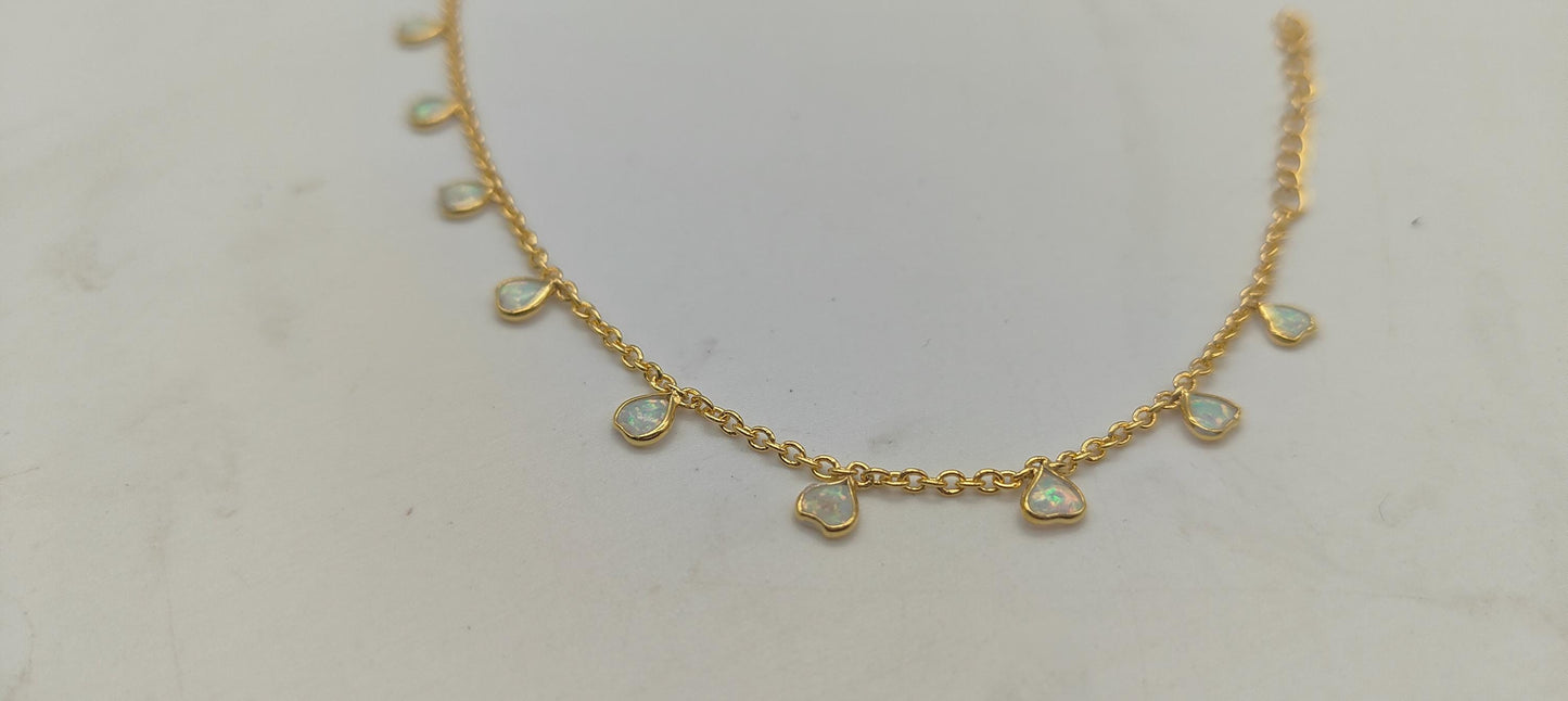 Opal Heart Necklace, Dainty Opal Jewelry, October Birthstone Necklace, 925 Sterling Silver Necklace for Women, Minimalist Necklace For Gift