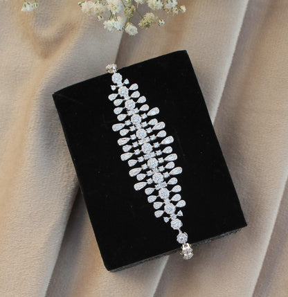 Statement Silver Necklace Set, Cubic Zirconia Choker Necklace With Earrings-Ring- Bracelet- Luxury Silver CZ Jewelry Set For Valentines Day