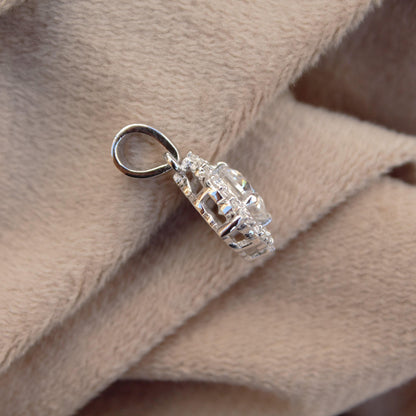 Sterling Silver Cluster Moissanite Pendant, 925 Silver Cushion Shape Pendant, Solitaire Halo Pendant , Silver Loop Pendant for Chain, Gift